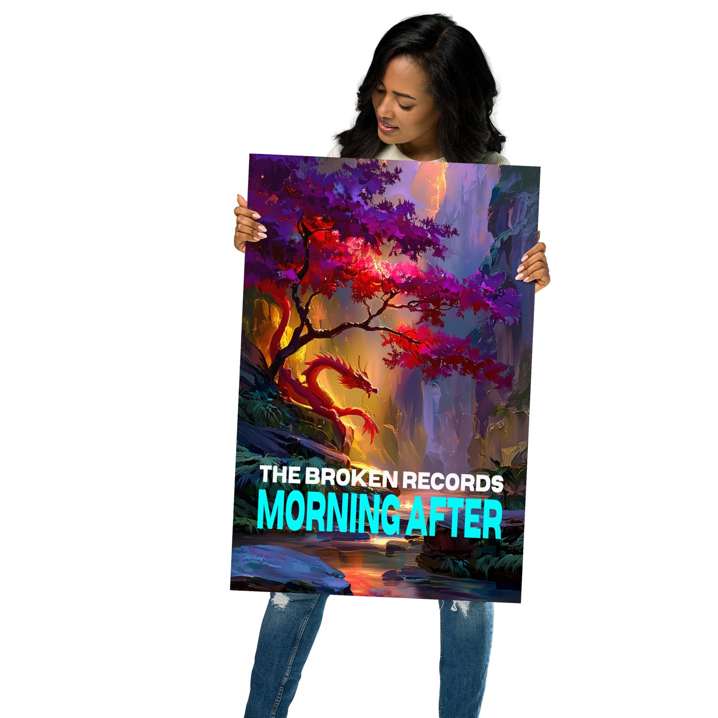 Morning After Album Art Poster 20” by 30” held by a model 
