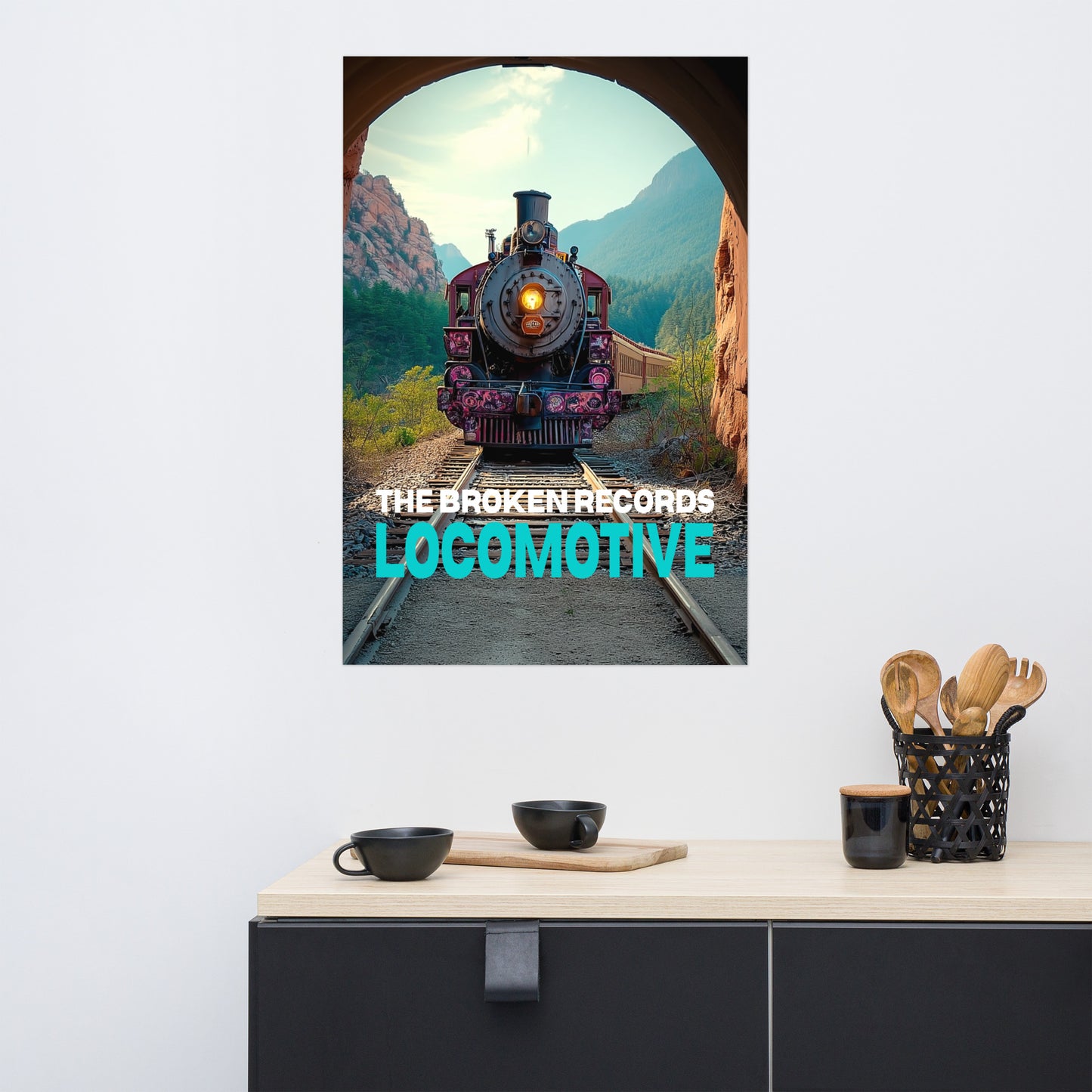 Locomotive Album Art Poster 24” by 36” shown on the wall 