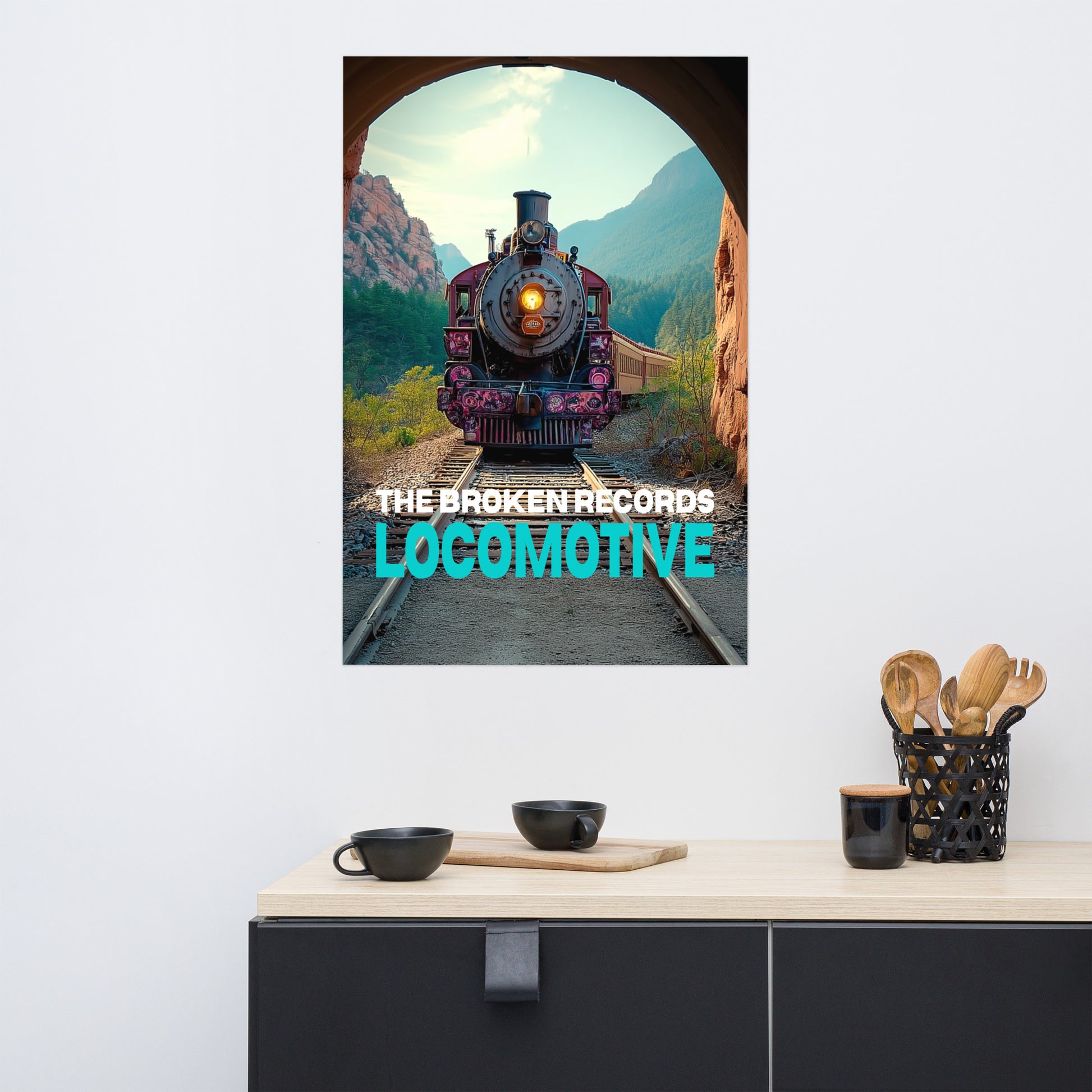 Locomotive Album Art Poster 24” by 36” shown on the wall 