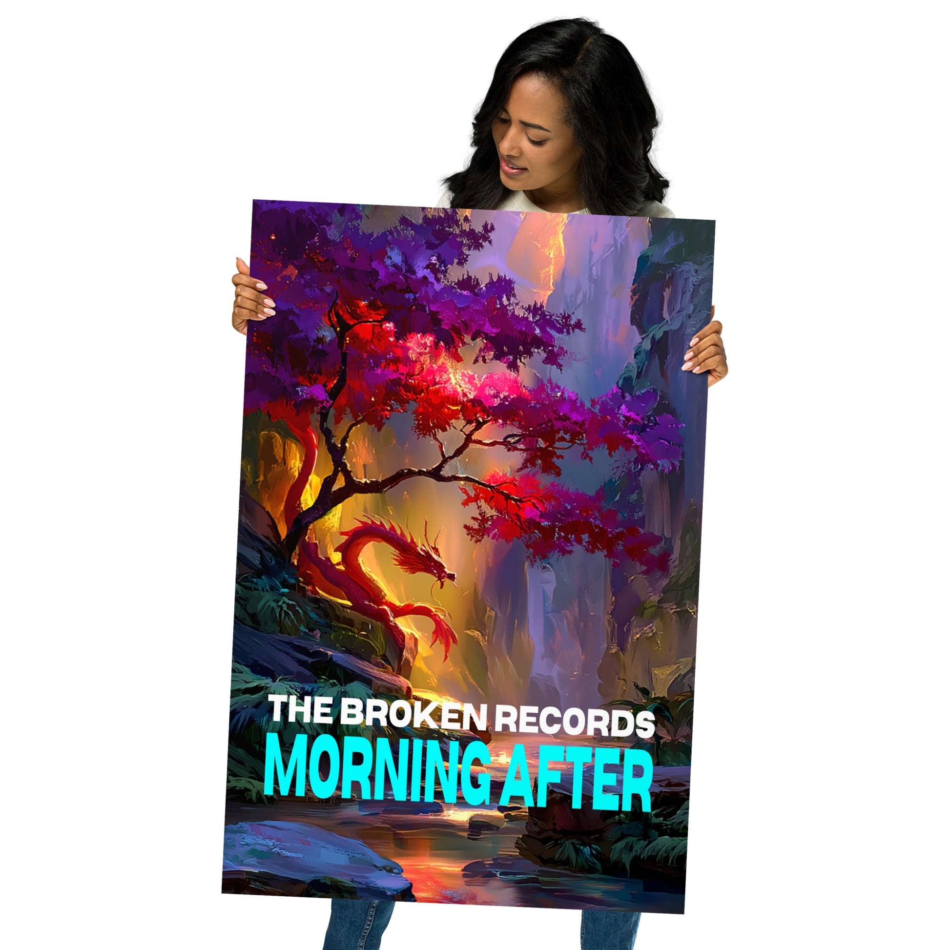Morning After Album Art Poster 24” by 36” held by a model 
