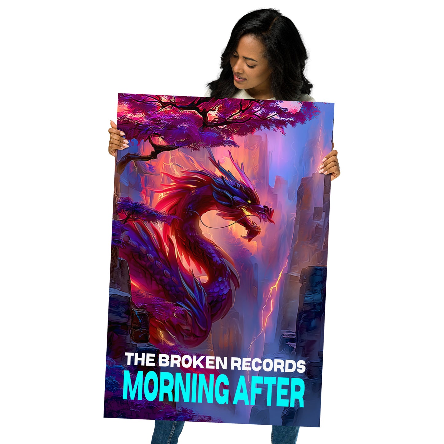Morning After Album Art Poster 24” by 36” held by a model 