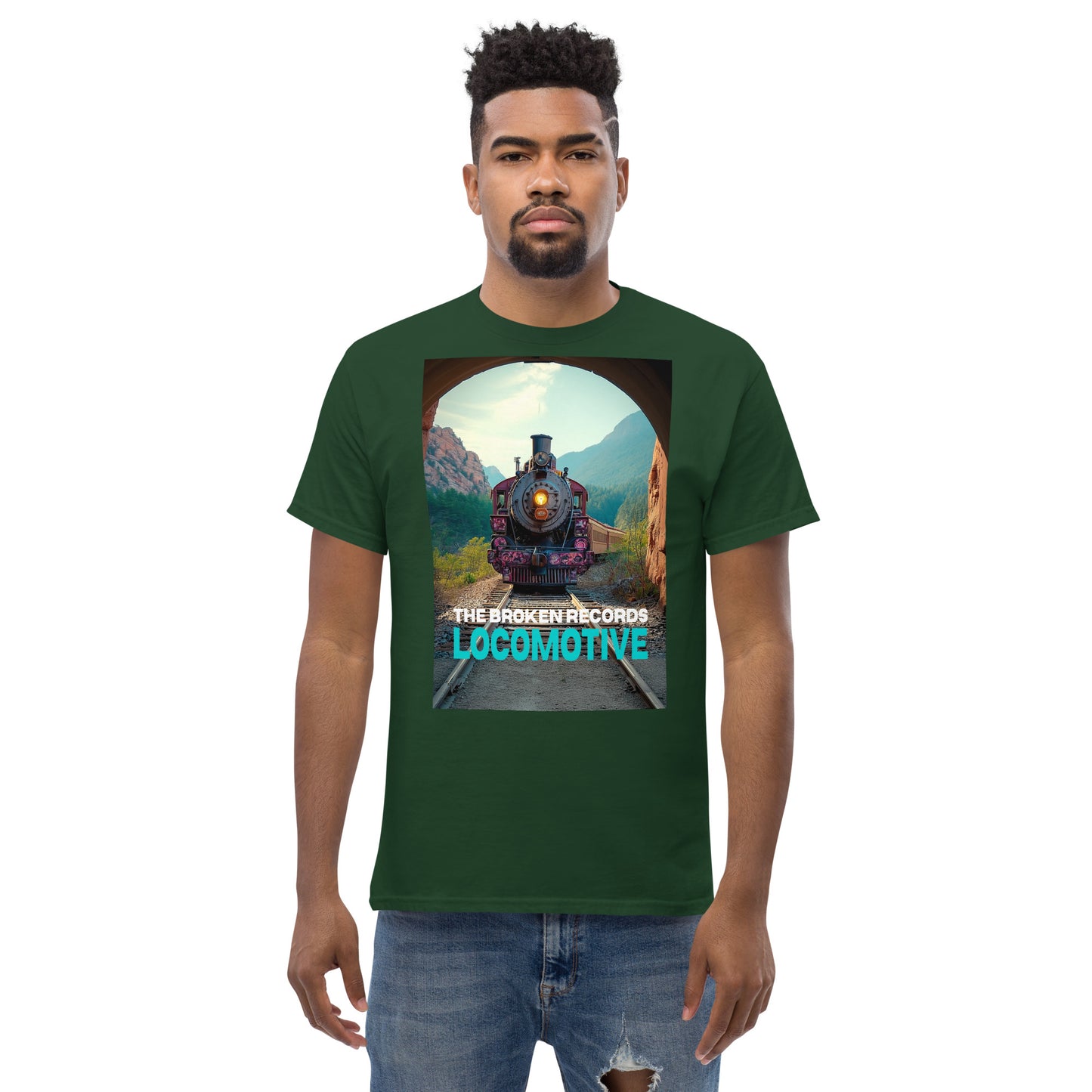 Locomotive Unisex Rock Band T-Shirt - Forest Green 
