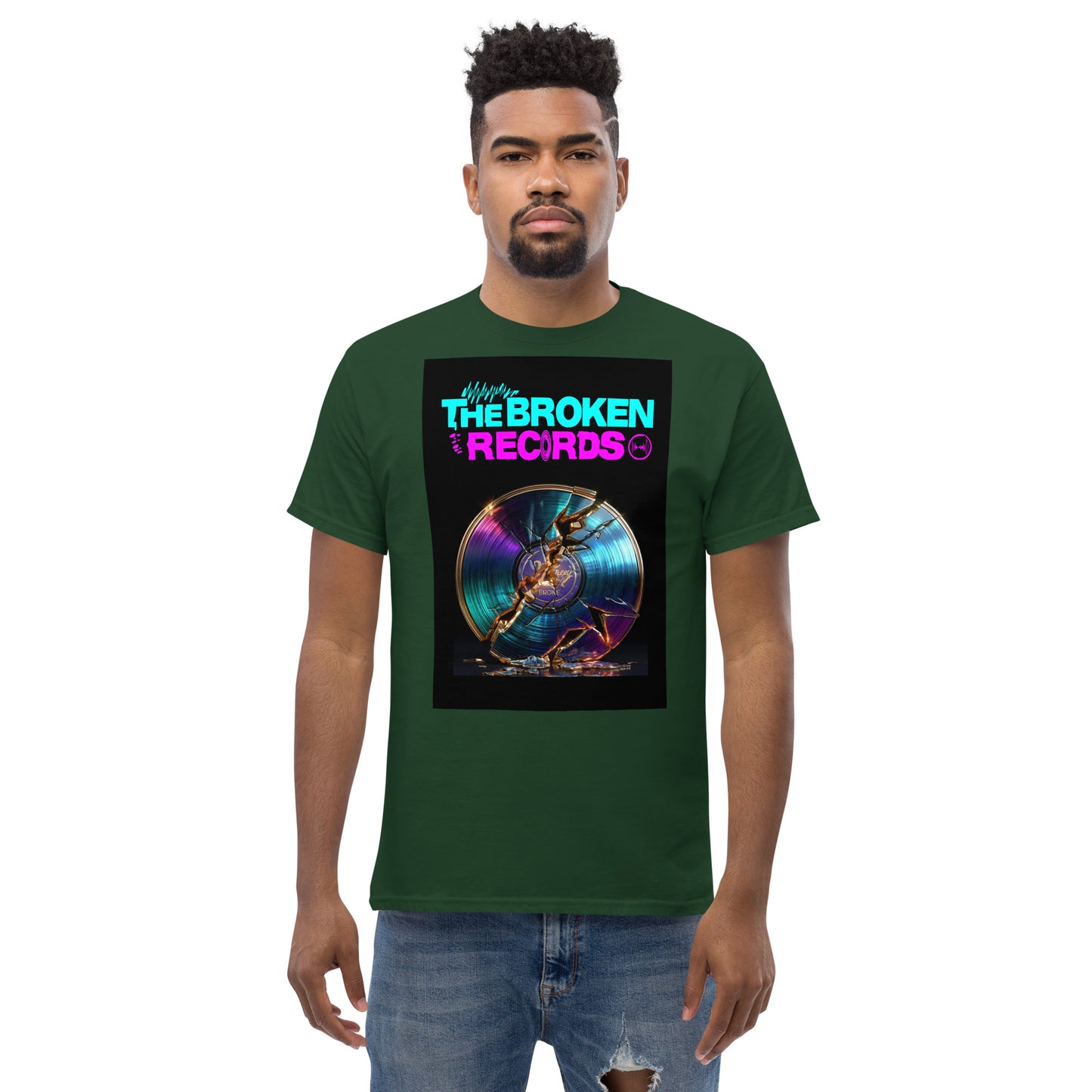 The Broken Records Unisex Rock Band T-Shirt - Forest Green 