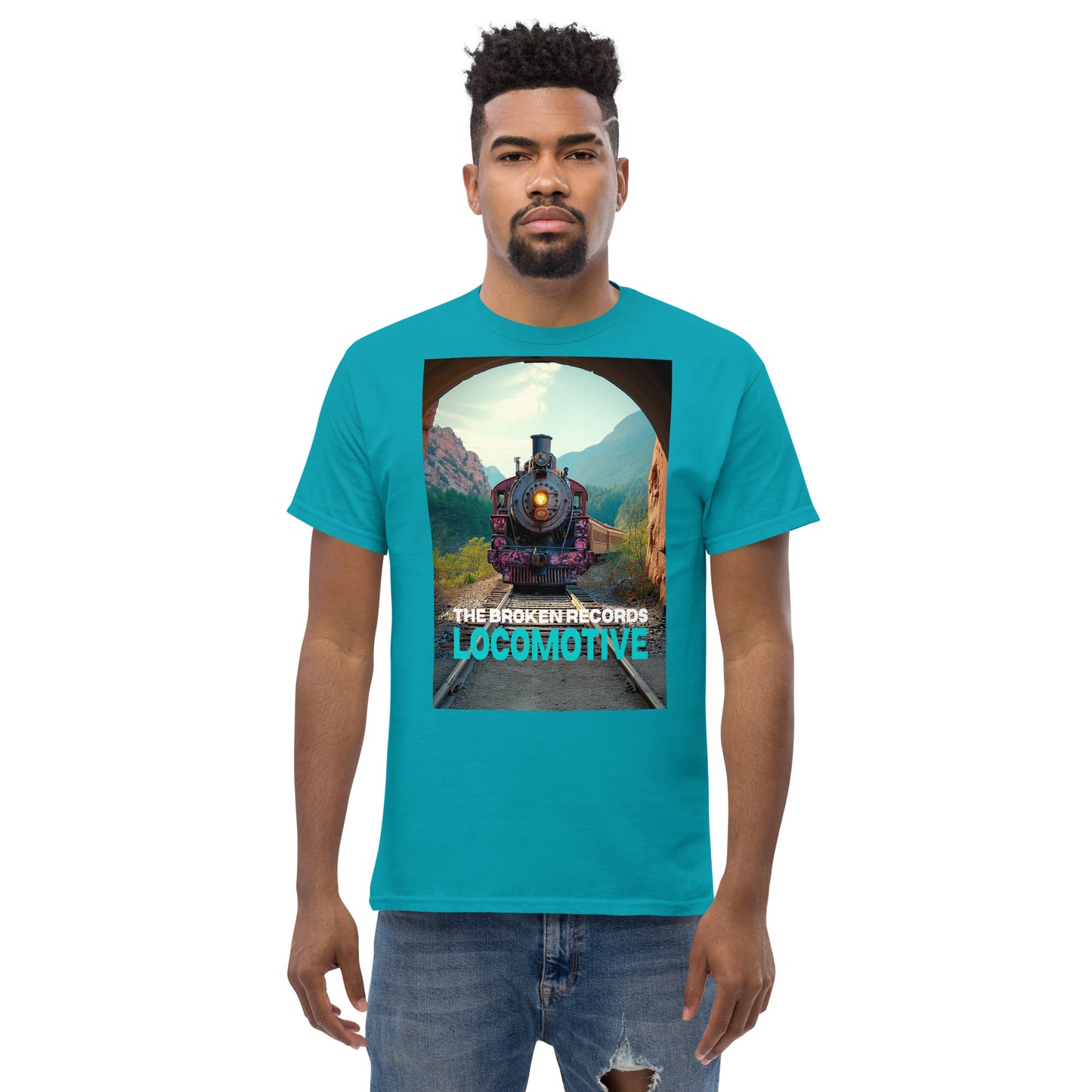 Locomotive Unisex Rock Band T-Shirt - Tropical Blue 