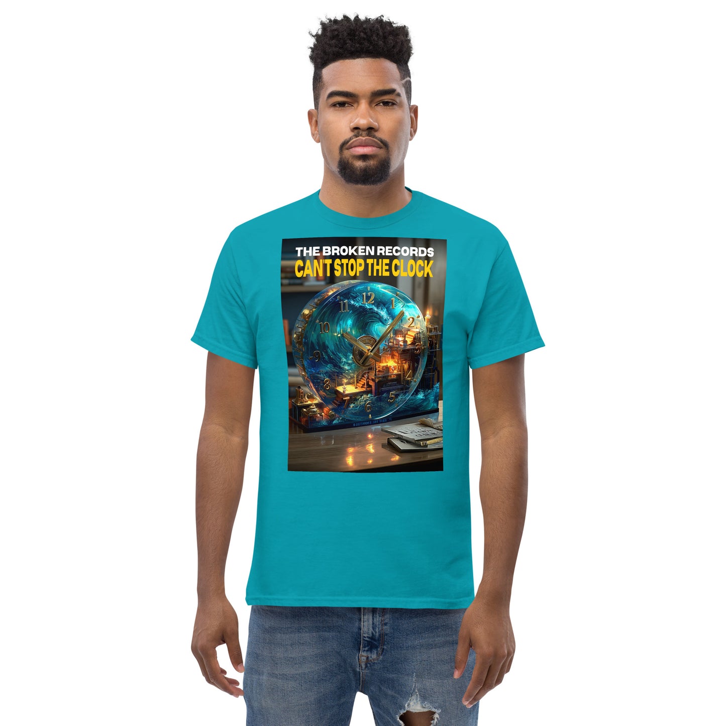 Can’t Stop the Clock Unisex Rock Band T-Shirt - Tropical Blue 
