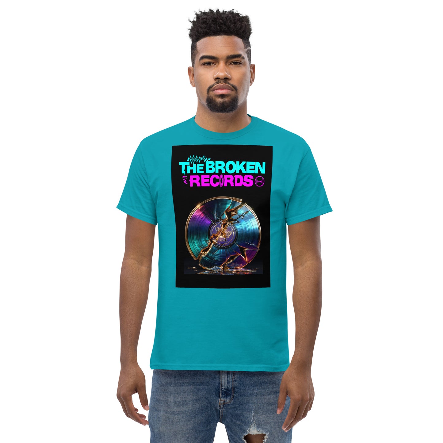 The Broken Records Unisex Rock Band T-Shirt - Tropical Blue 