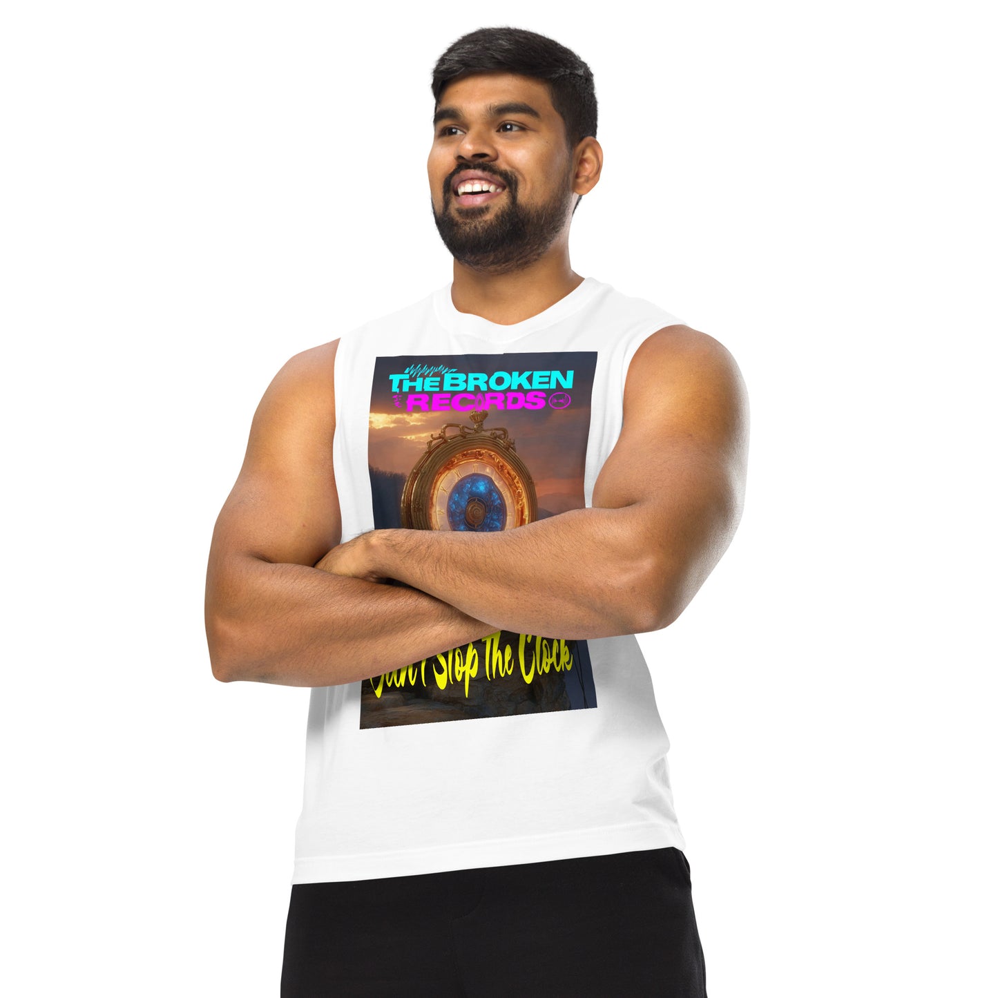 Can't Stop the Clock Muscle Shirt White
