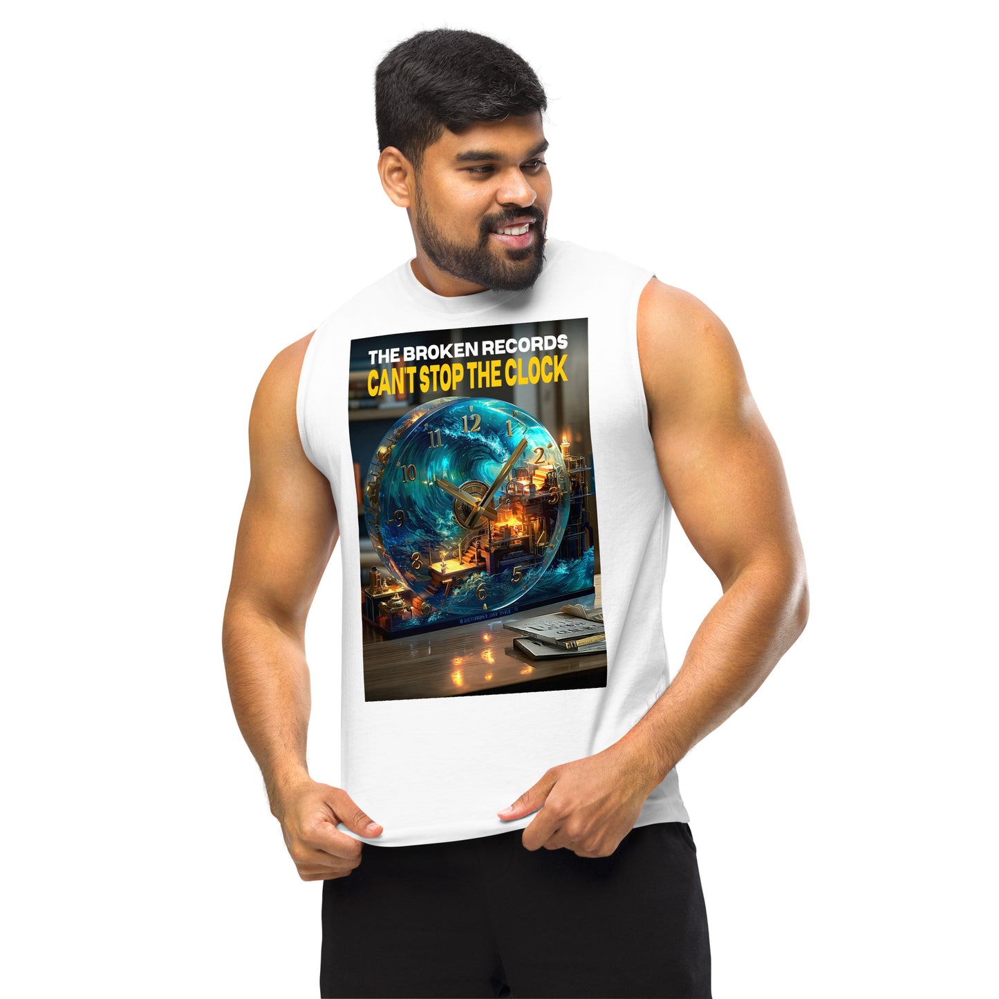 Can't Stop the Clock Muscle Shirt White