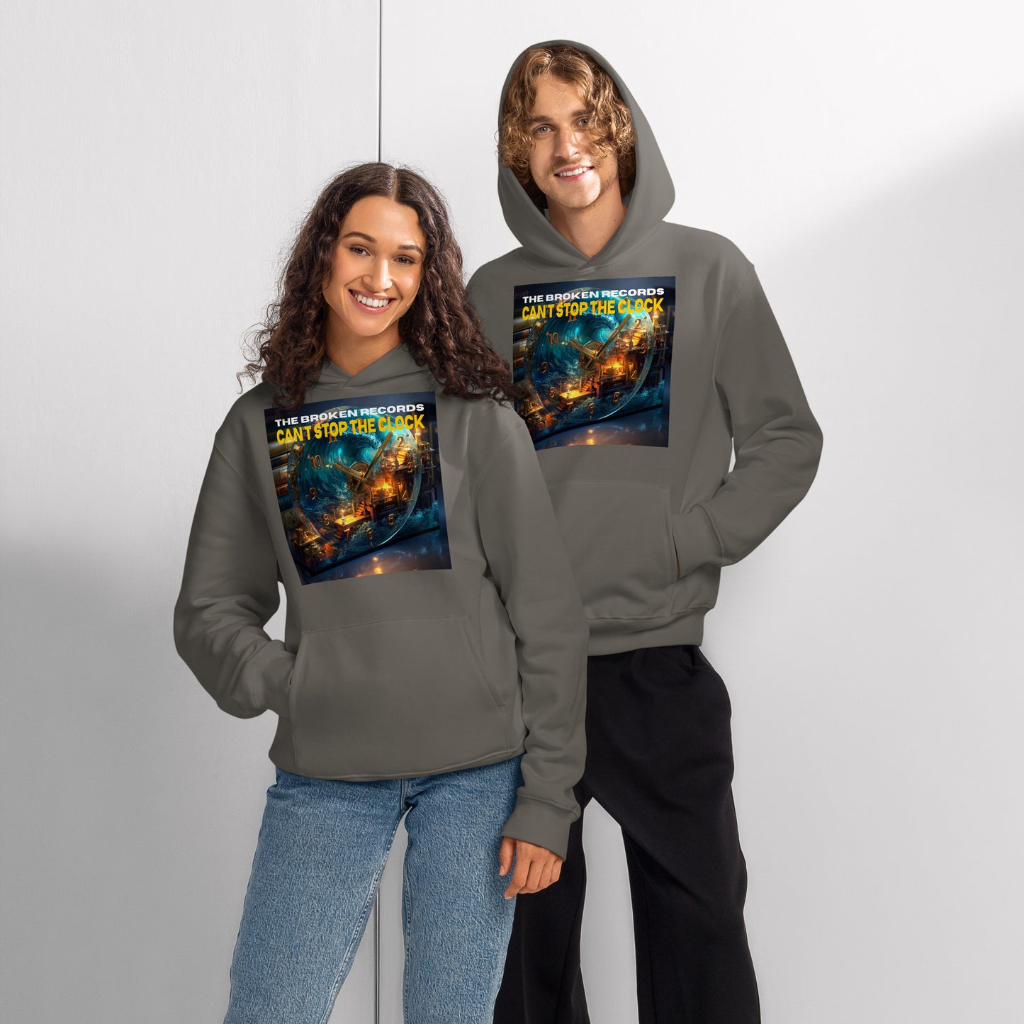 Can't Stop the Clock 1 Oversized Heavyweight Rock Band Hoodie - Asphalt