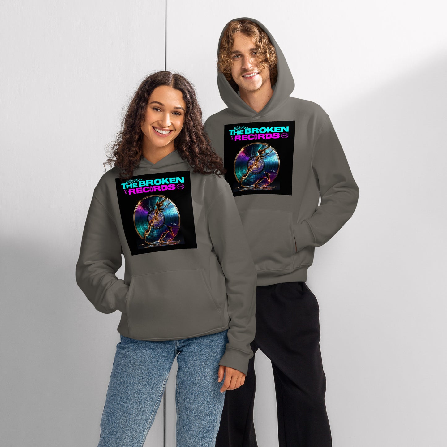The Broken Records Album Oversized Heavyweight Rock Band Hoodie - Asphalt