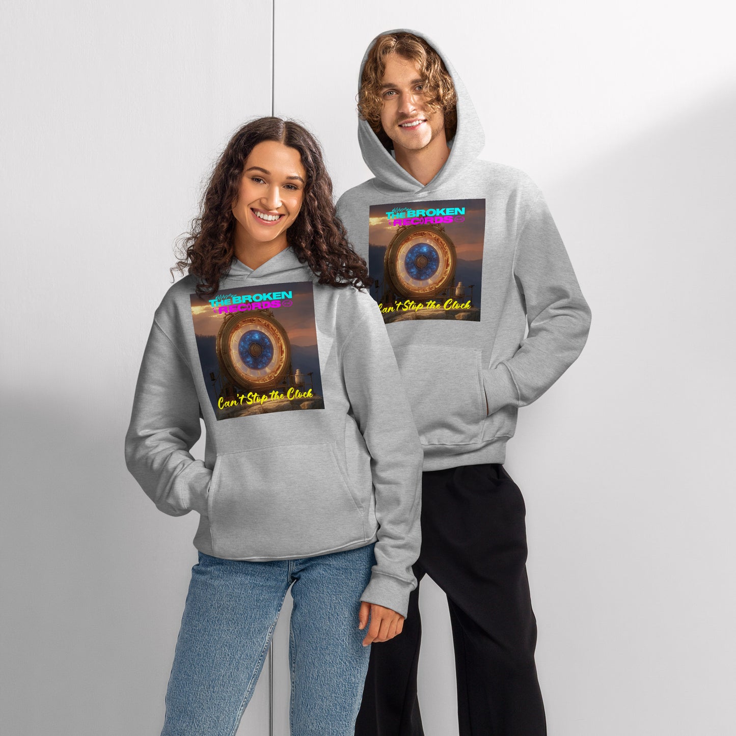 Can't Stop the Clock 2 Oversized Heavyweight Rock Band Hoodie - Athletic Heather 
