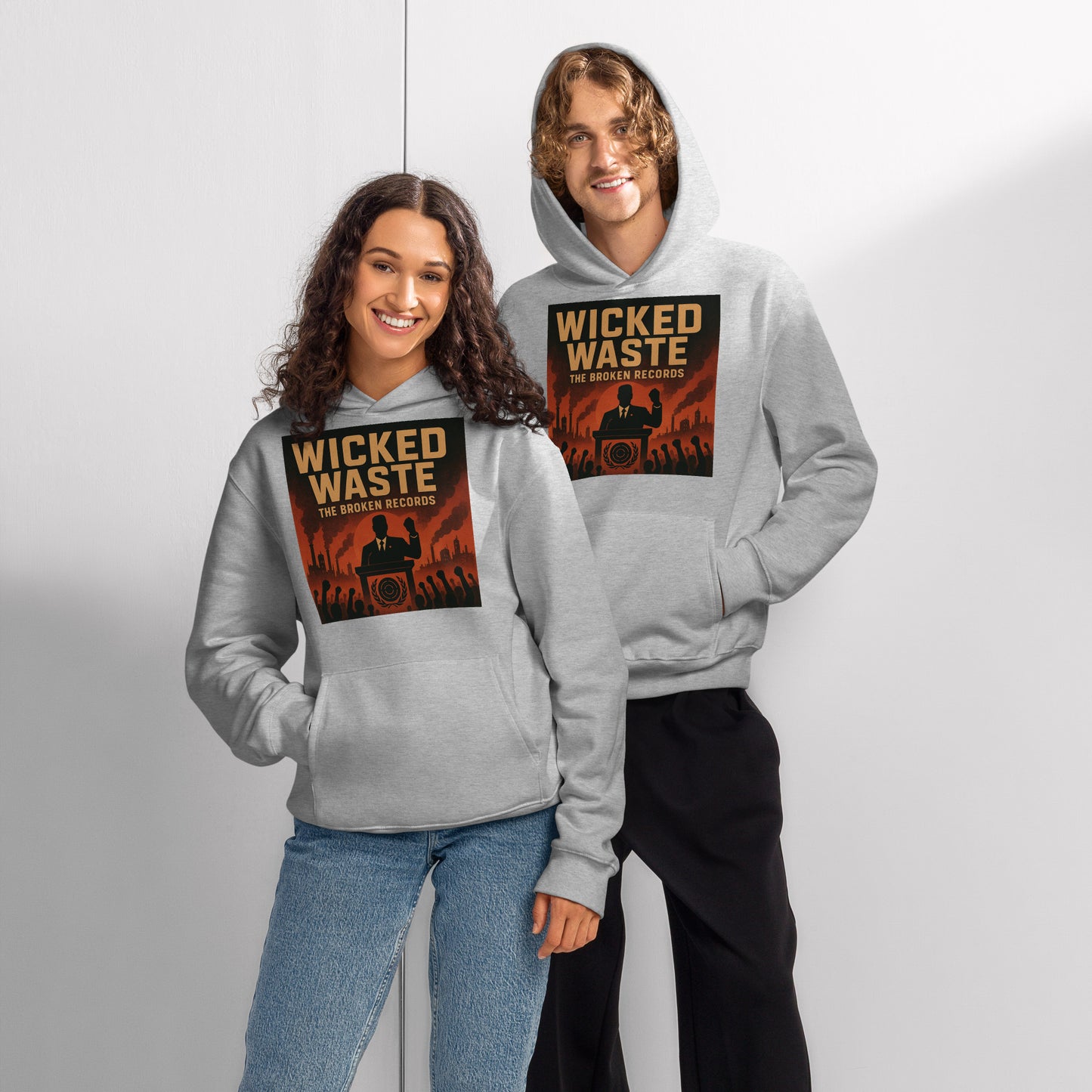 Wicked Waste Oversized Heavyweight Rock Band Hoodie - Athletic Heather 