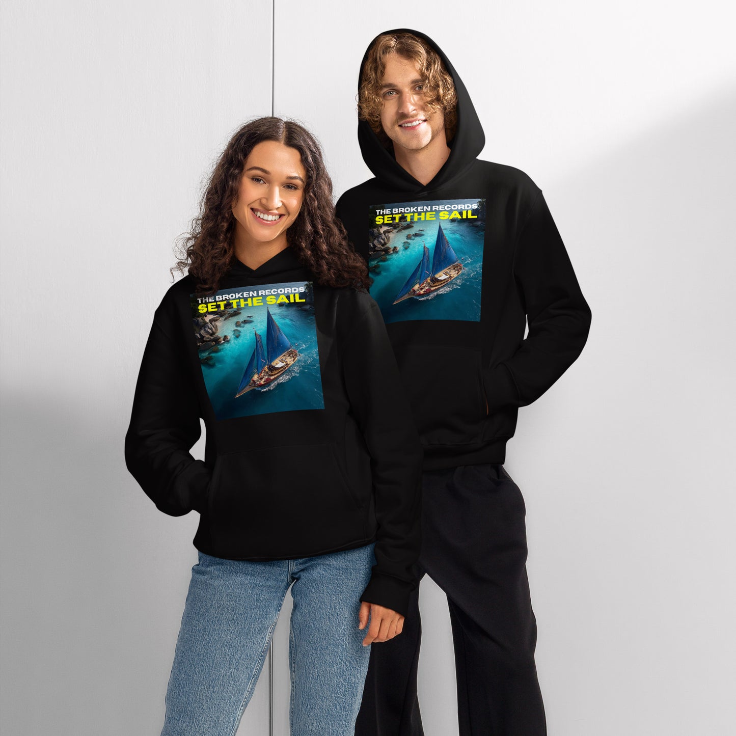 Set the Sail Oversized Heavyweight Rock Band Hoodie - Black 