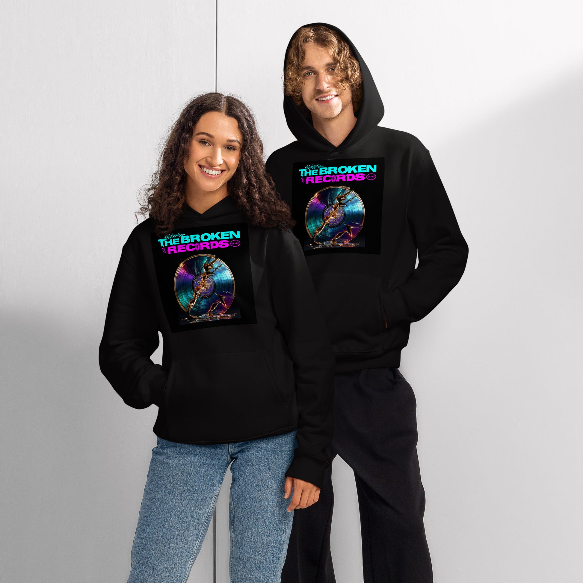The Broken Records Album Oversized Heavyweight Rock Band Hoodie - Black 