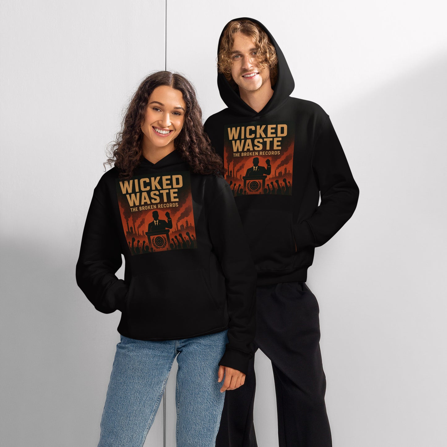 Wicked Waste Oversized Heavyweight Rock Band Hoodie - Black 