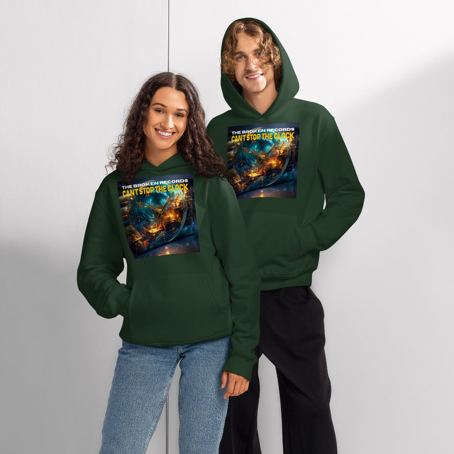 Can't Stop the Clock 1 Oversized Heavyweight Rock Band Hoodie - Forest Green 