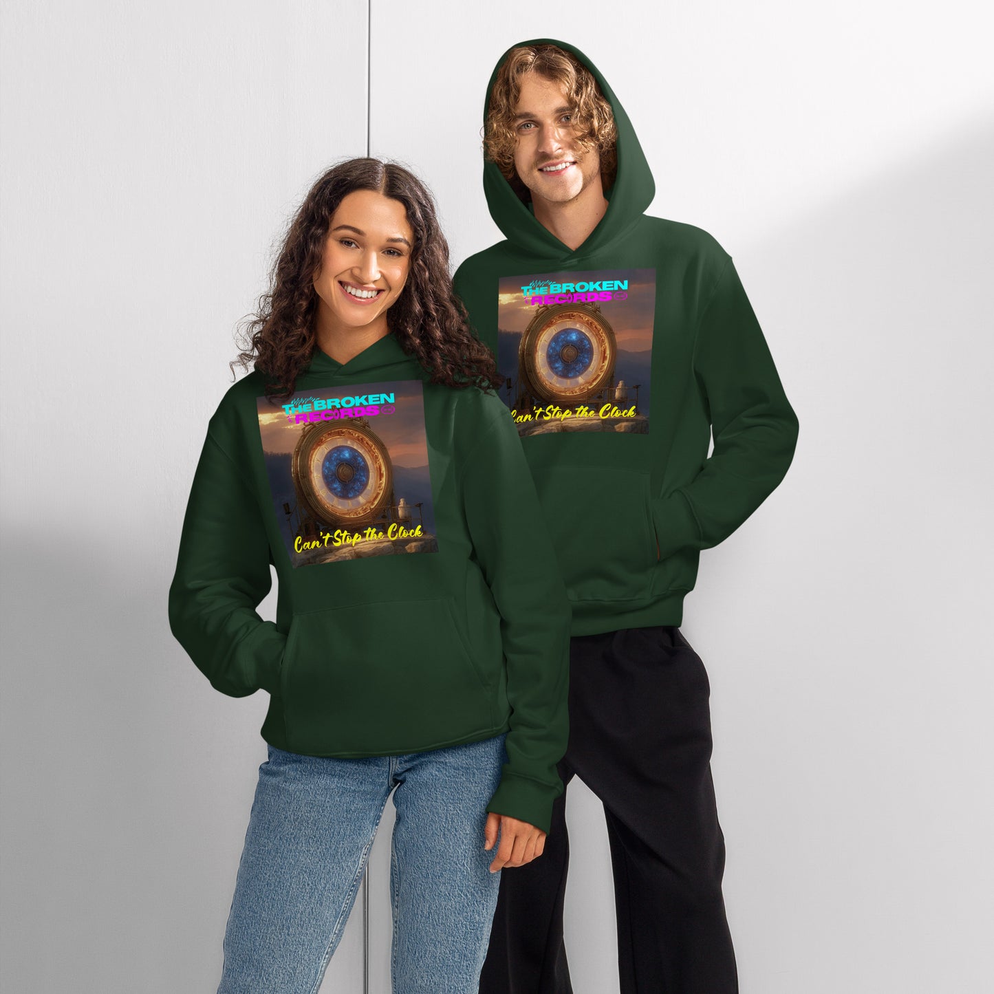 Can't Stop the Clock 2 Oversized Heavyweight Rock Band Hoodie - Forest Green 