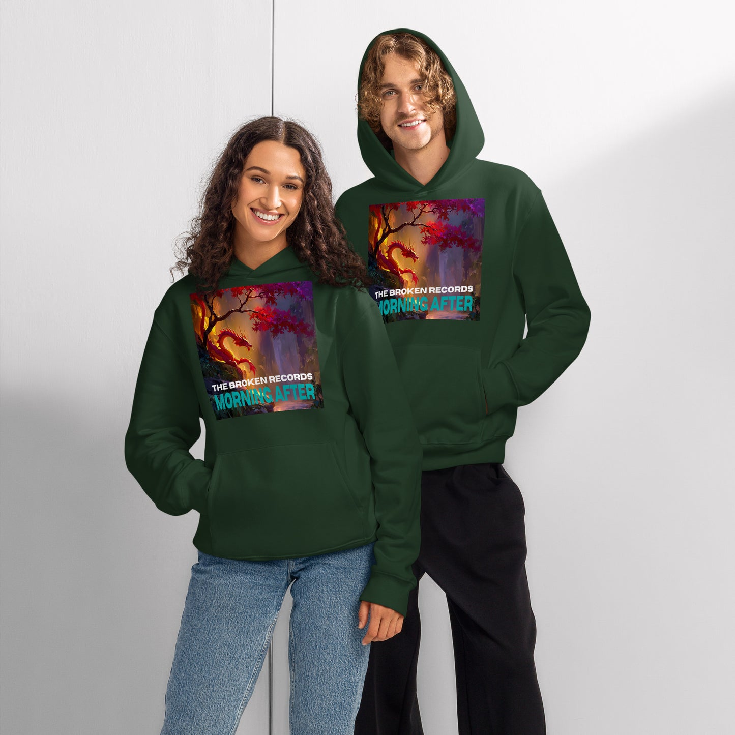 Morning After Red Dragon 1 Oversized Heavyweight Rock Band Hoodie - Forest Green 