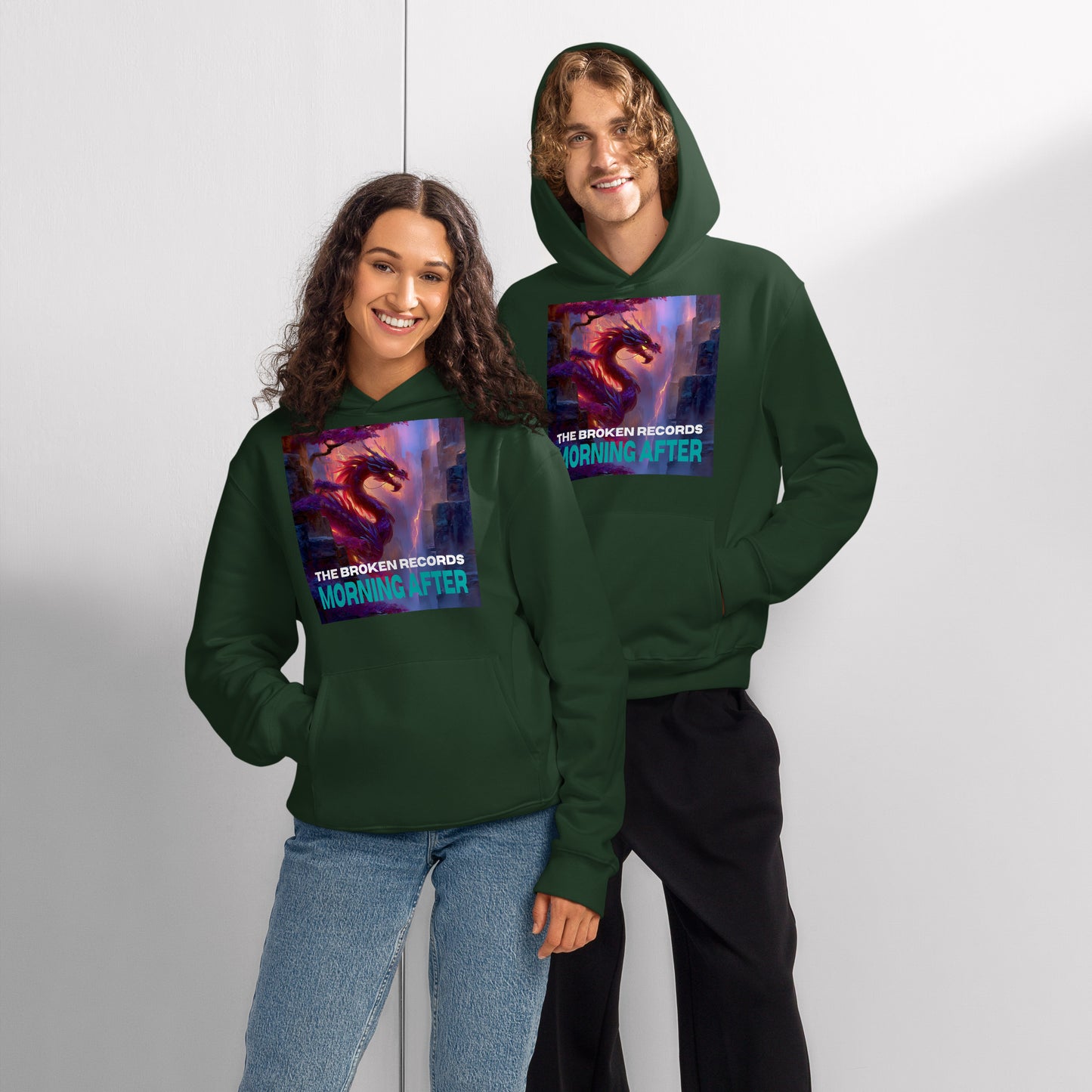 Morning After Red Dragon 2 - Oversized Heavyweight Rock Band Hoodie - Forest Green 