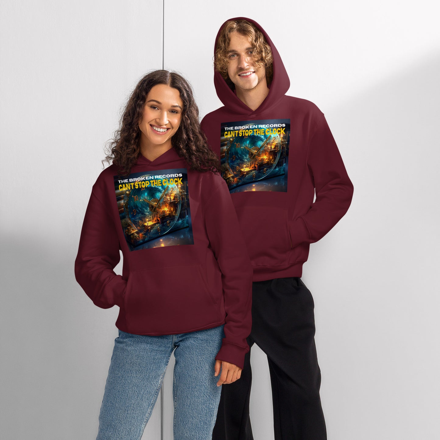 Can't Stop the Clock 1 Oversized Heavyweight Rock Band Hoodie - Maroon
