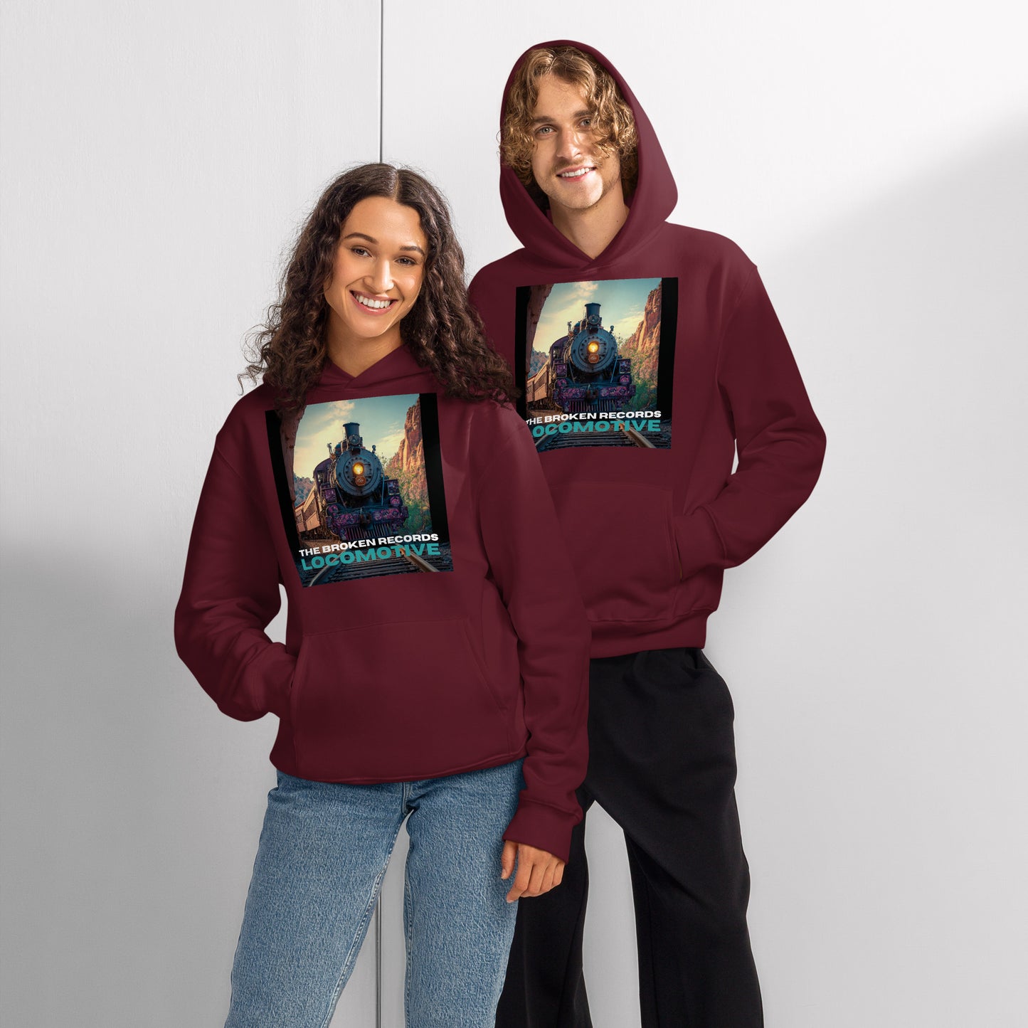 Locomotive Oversized Heavyweight Rock Band Hoodie - Maroon 