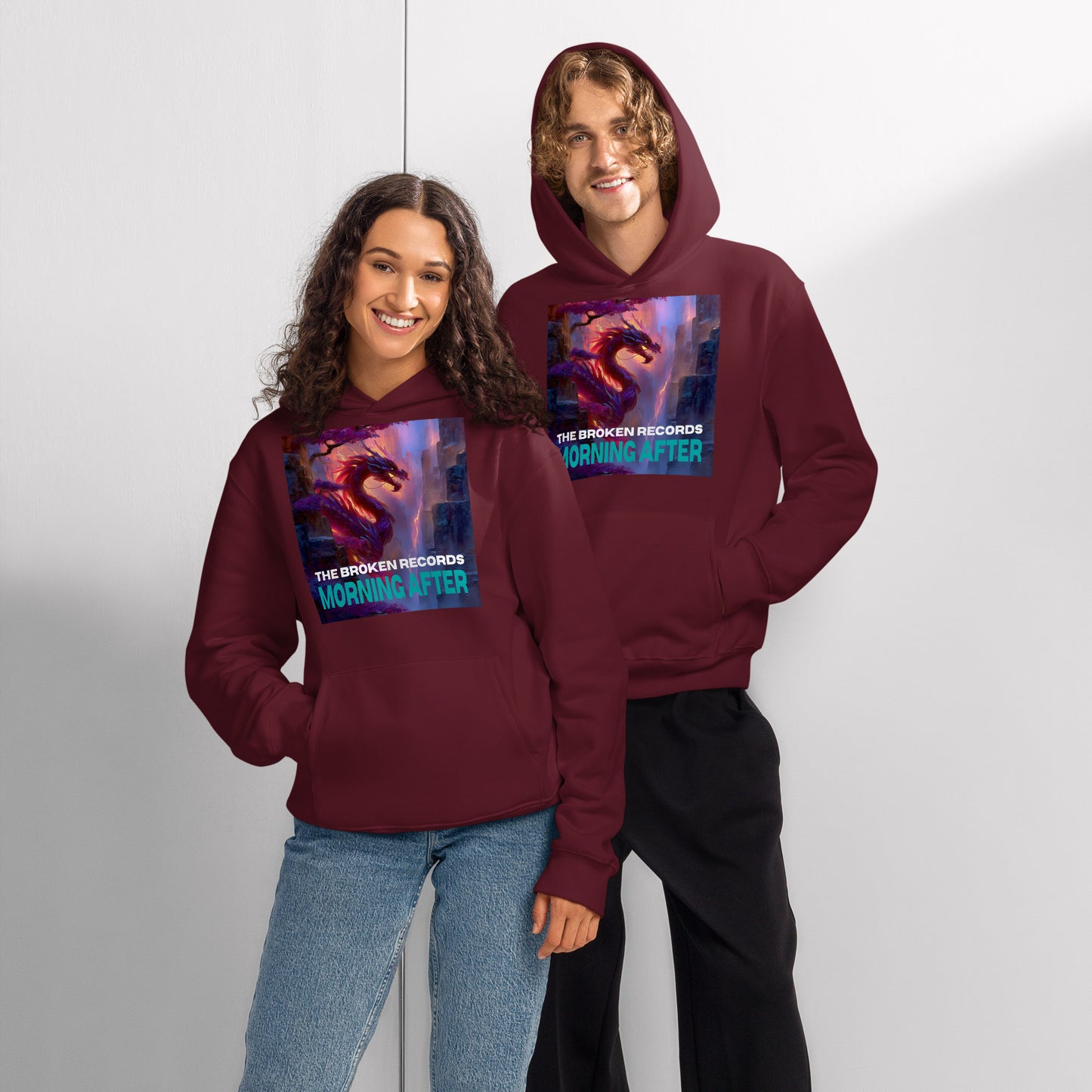 Morning After Red Dragon 2 - Oversized Heavyweight Rock Band Hoodie - Maroon 