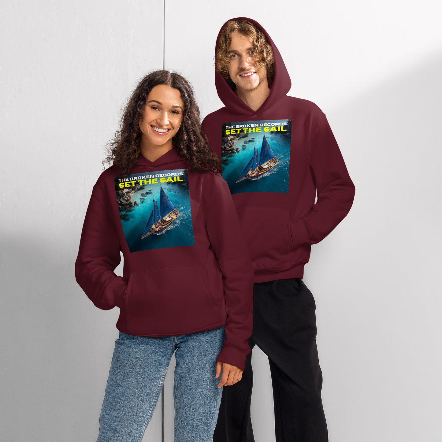 Set the Sail Oversized Heavyweight Rock Band Hoodie - Maroon 
