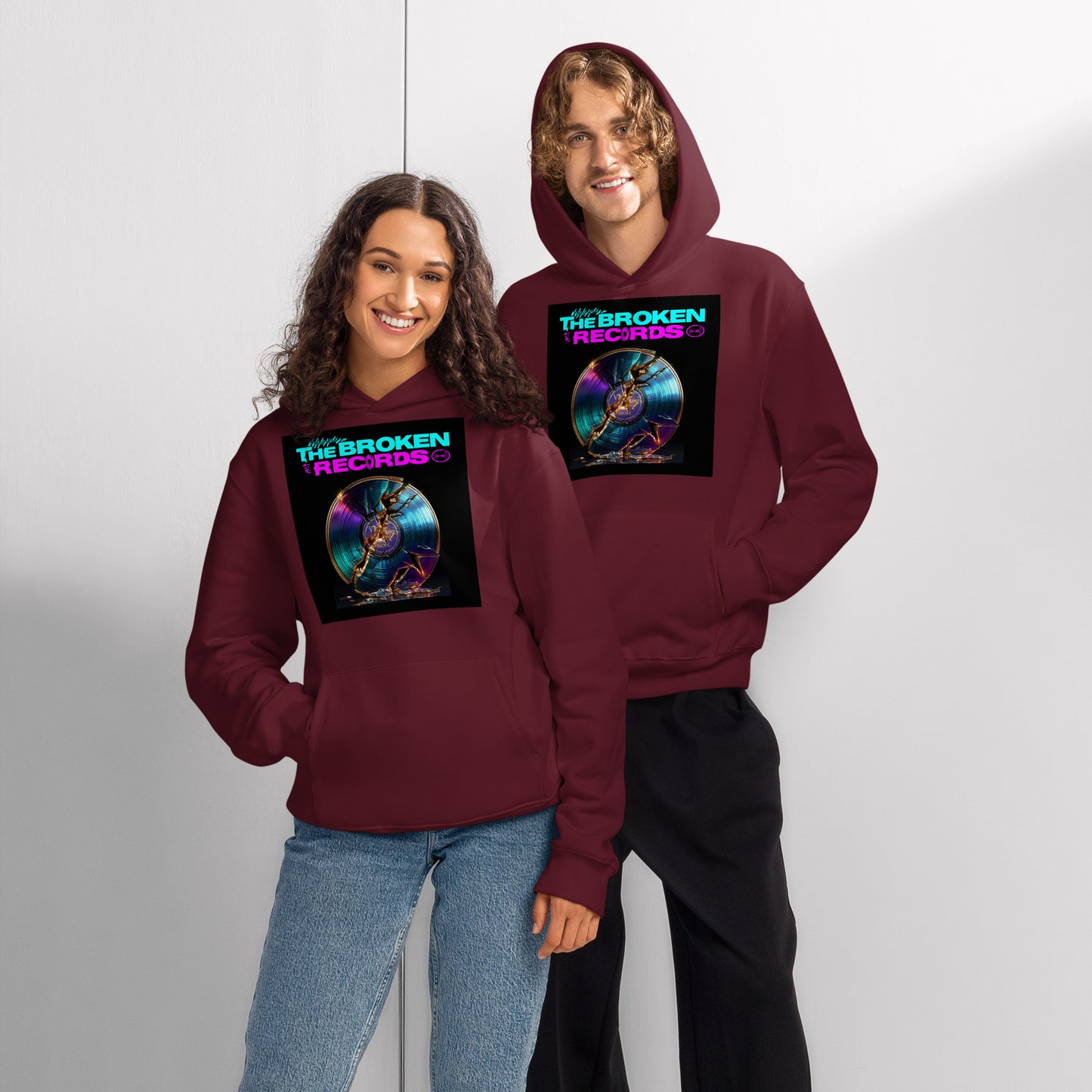 The Broken Records Album Oversized Heavyweight Rock Band Hoodie - Maroon 