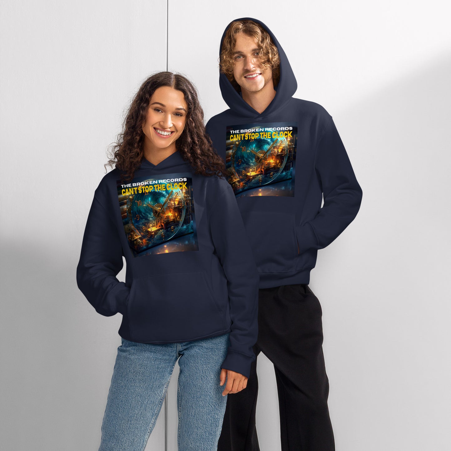 Can't Stop the Clock 1 Oversized Heavyweight Rock Band Hoodie - Navy