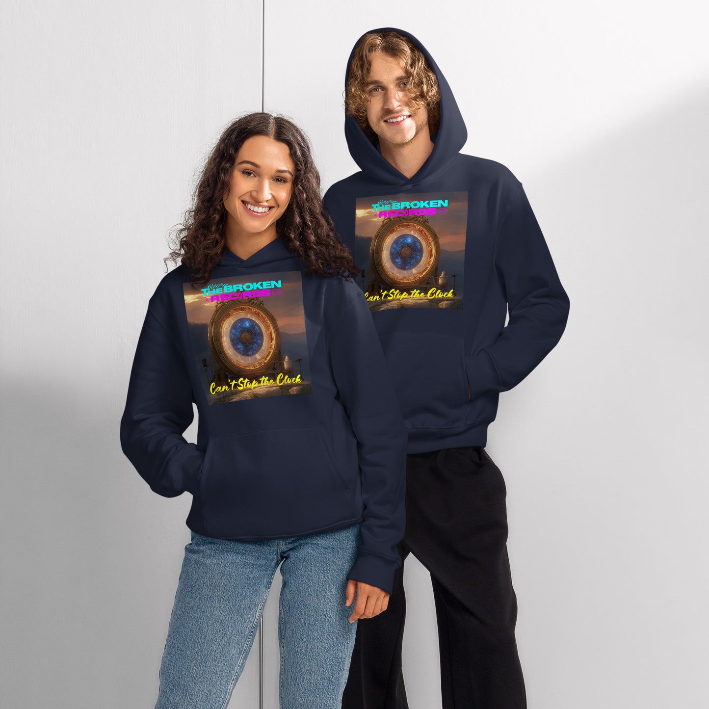 Can't Stop the Clock 2 Oversized Heavyweight Rock Band Hoodie - Navy