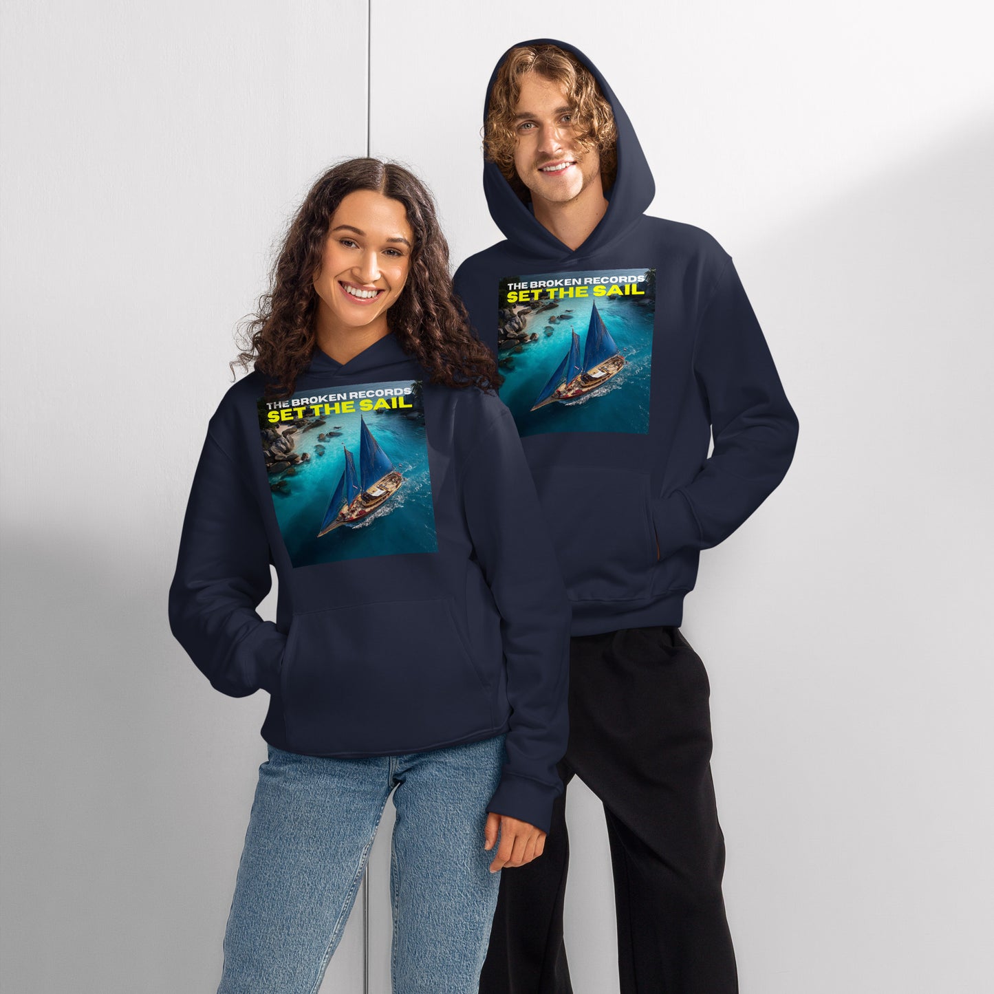 Set the Sail Oversized Heavyweight Rock Band Hoodie - Navy 