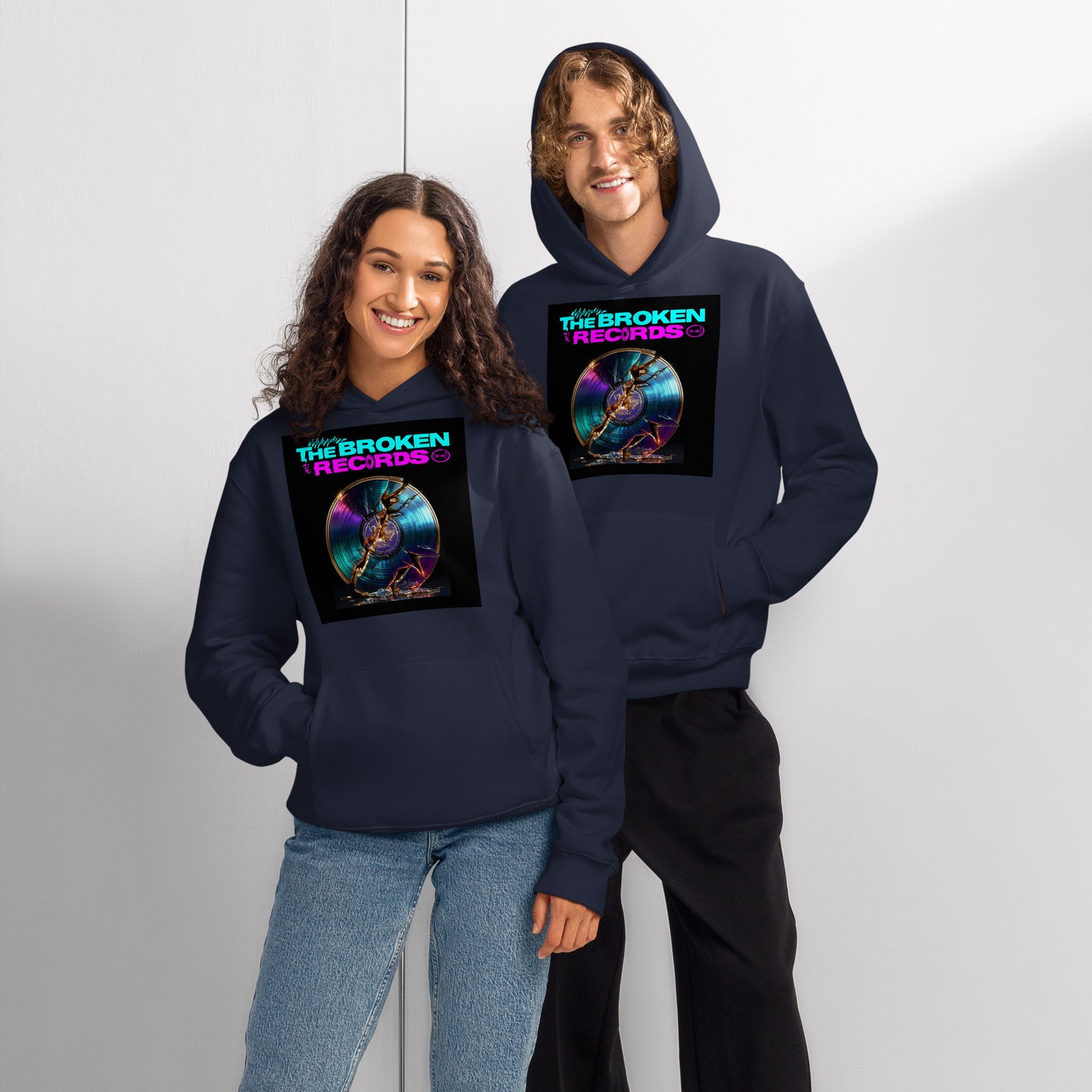 The Broken Records Album Oversized Heavyweight Rock Band Hoodie - Navy