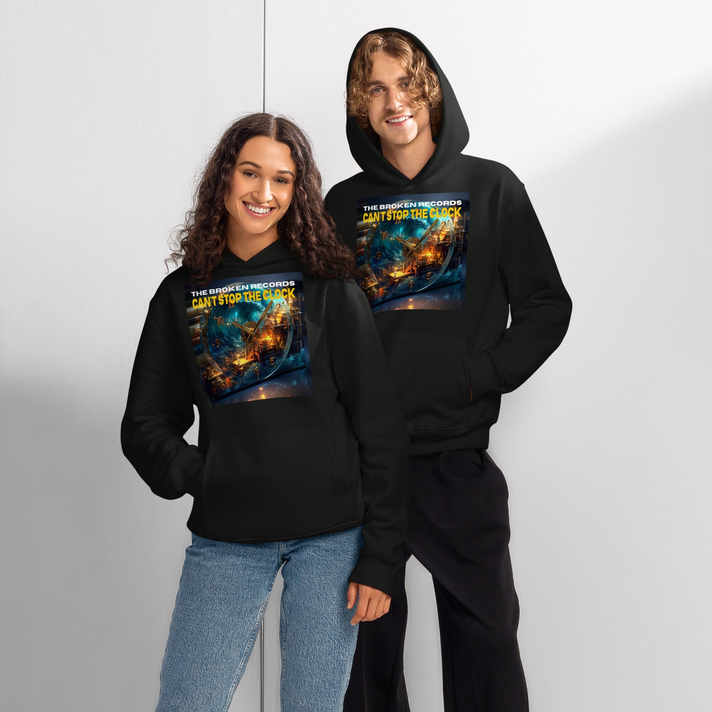 Can't Stop the Clock 1 Oversized Heavyweight Rock Band Hoodie - Vintage Black 