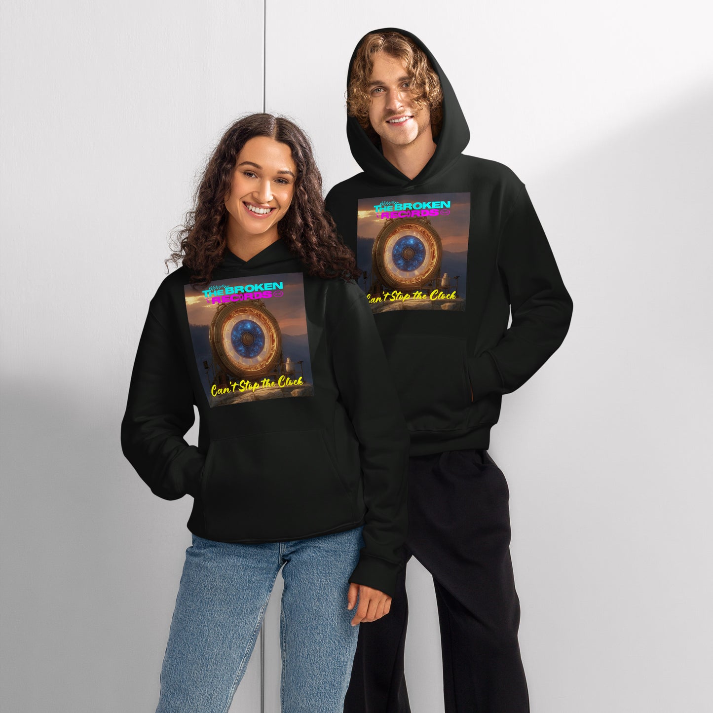 Can't Stop the Clock 2 Oversized Heavyweight Rock Band Hoodie - Vintage Black 