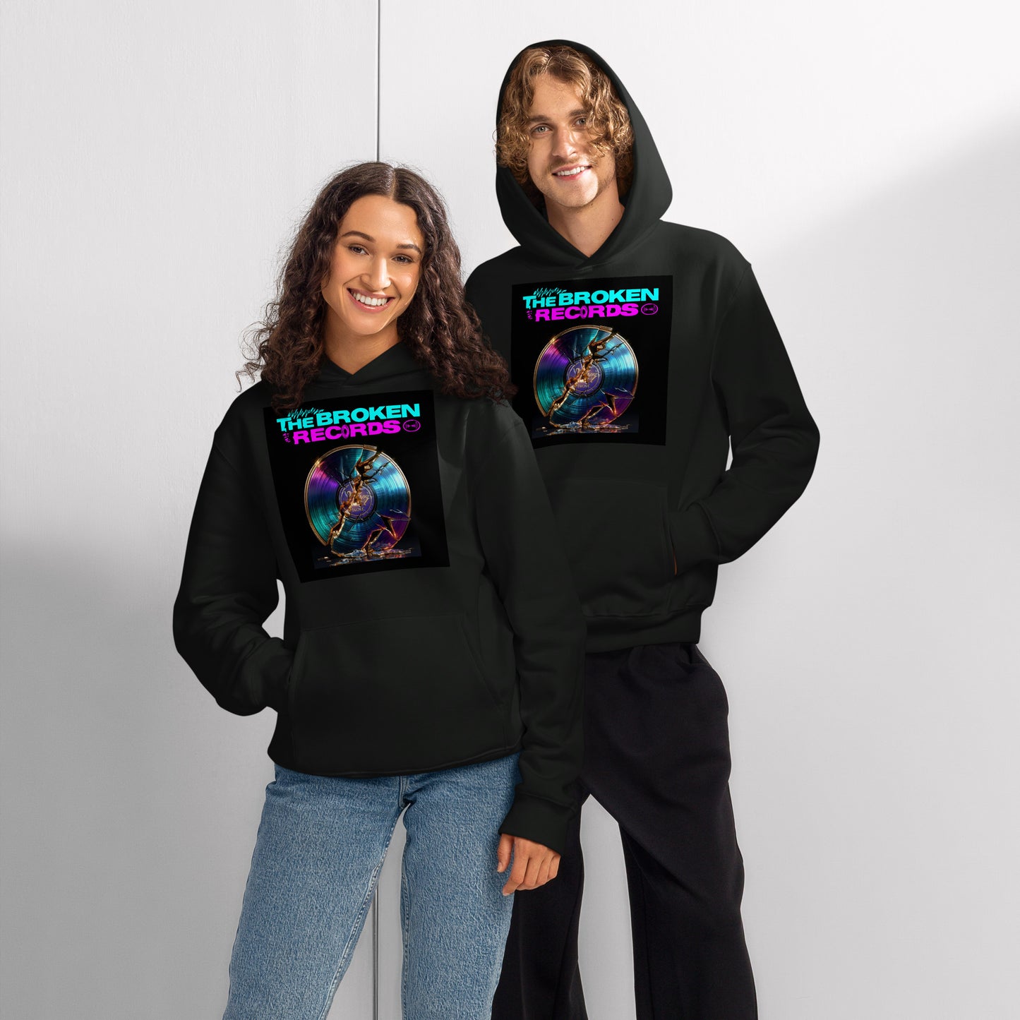 The Broken Records Album Oversized Heavyweight Rock Band Hoodie - Vintage Black 