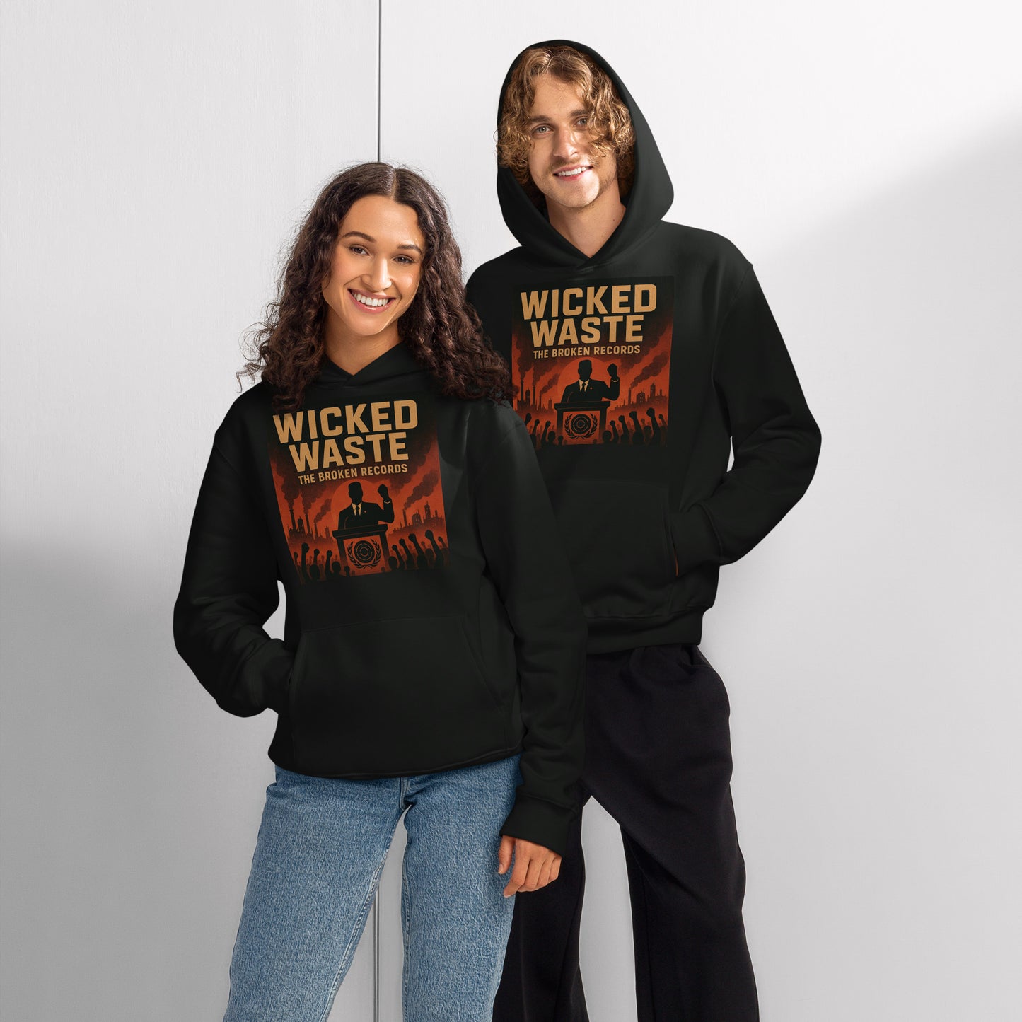 Wicked Waste Oversized Heavyweight Rock Band Hoodie - Vintage Black 