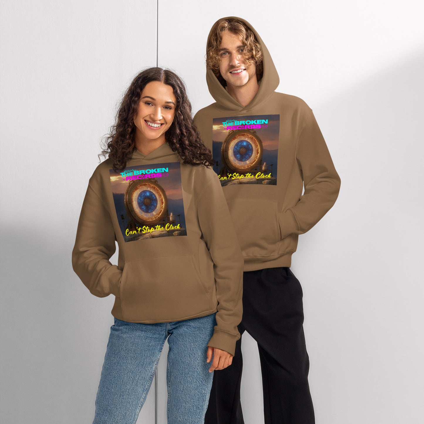 Can't Stop the Clock 2 Oversized Heavyweight Rock Band Hoodie - Vintage Brown 