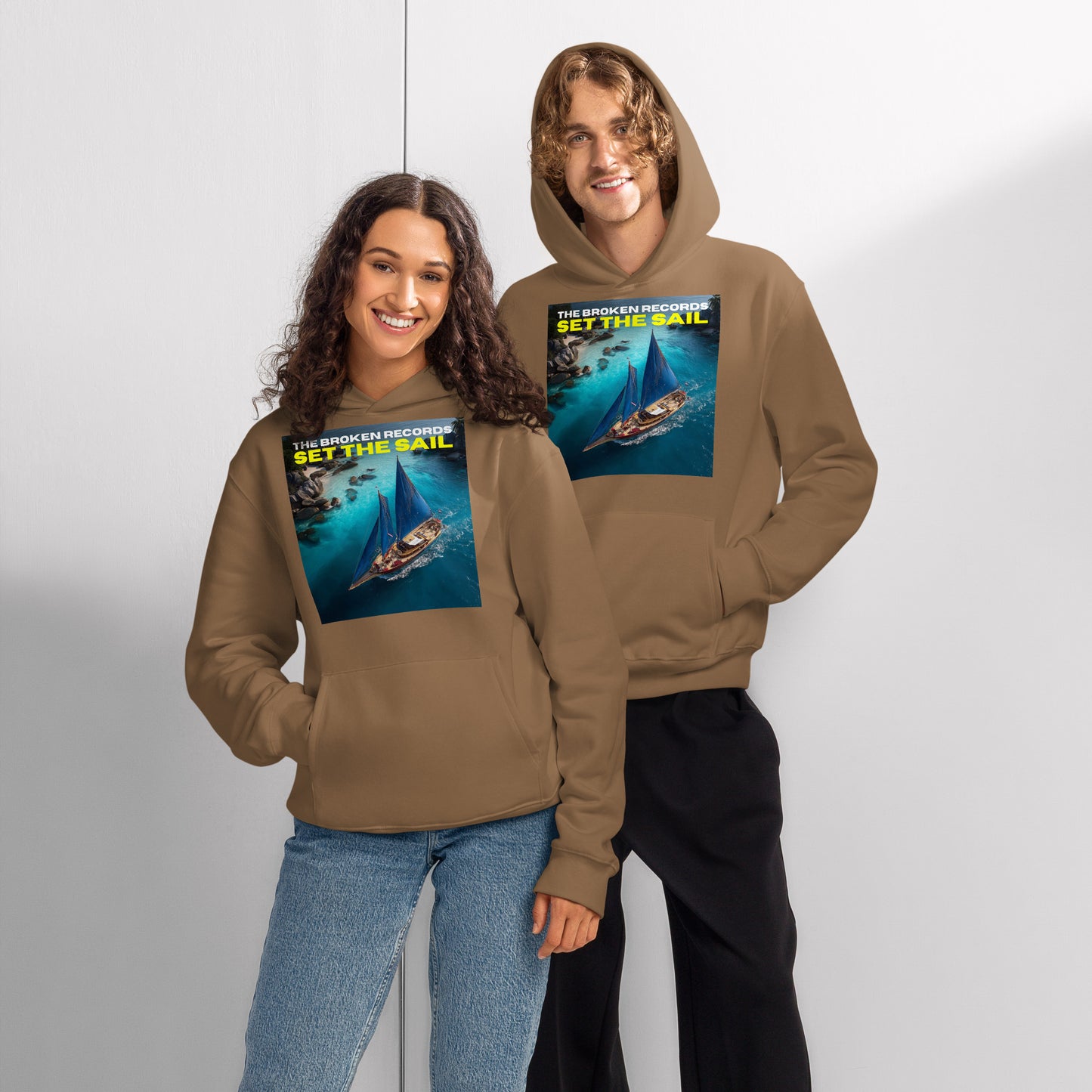 Set the Sail Oversized Heavyweight Rock Band Hoodie - Vintage Brown 