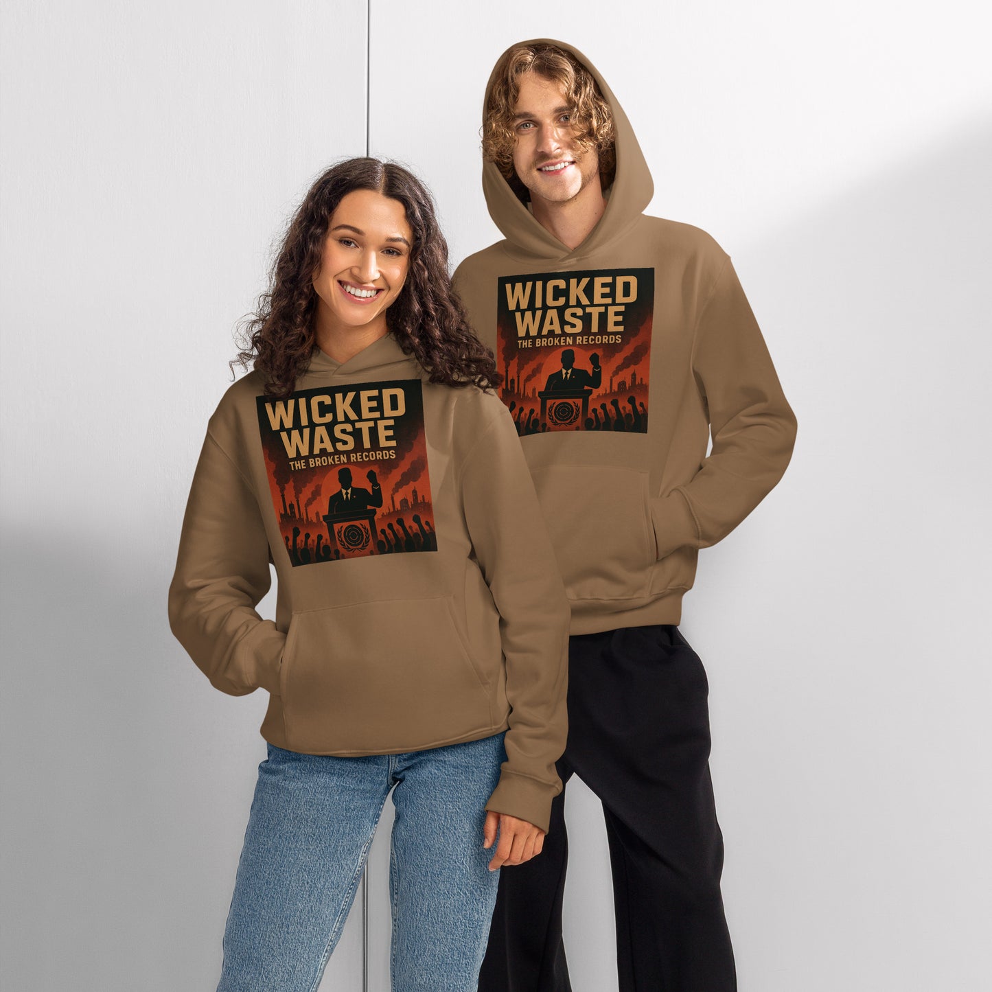 Wicked Waste Oversized Heavyweight Rock Band Hoodie - Vintage Brown 