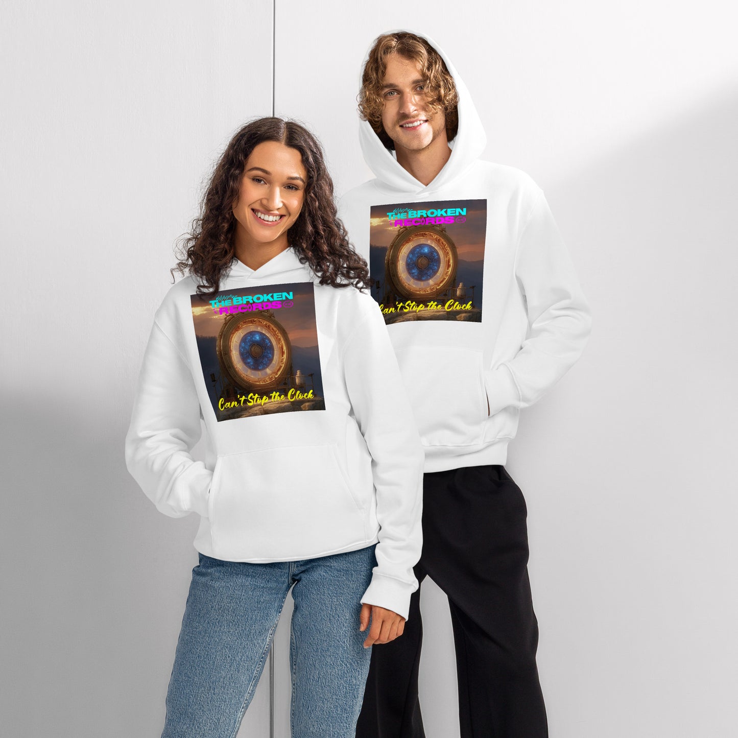 Can't Stop the Clock 2 Oversized Heavyweight Rock Band Hoodie - White