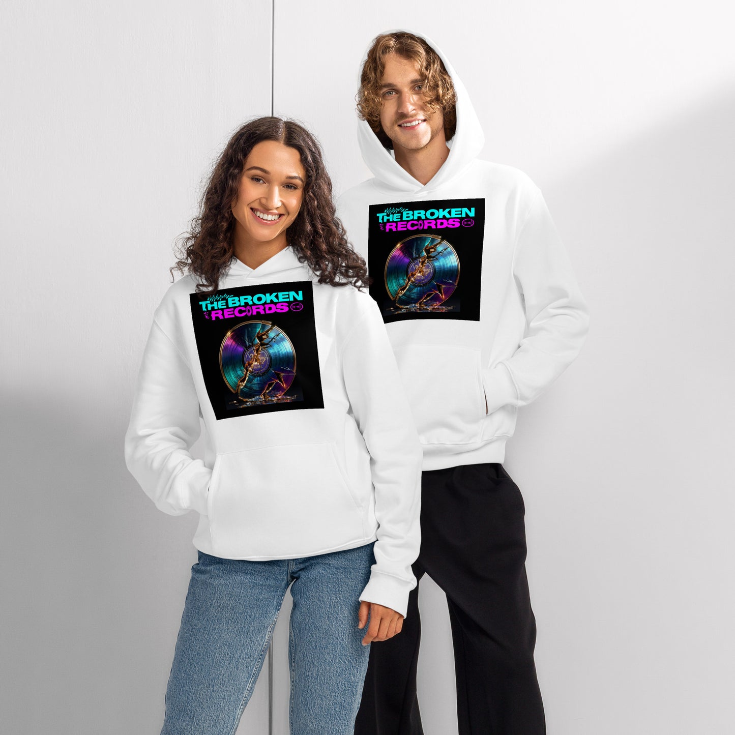 The Broken Records Album Oversized Heavyweight Rock Band Hoodie - White
