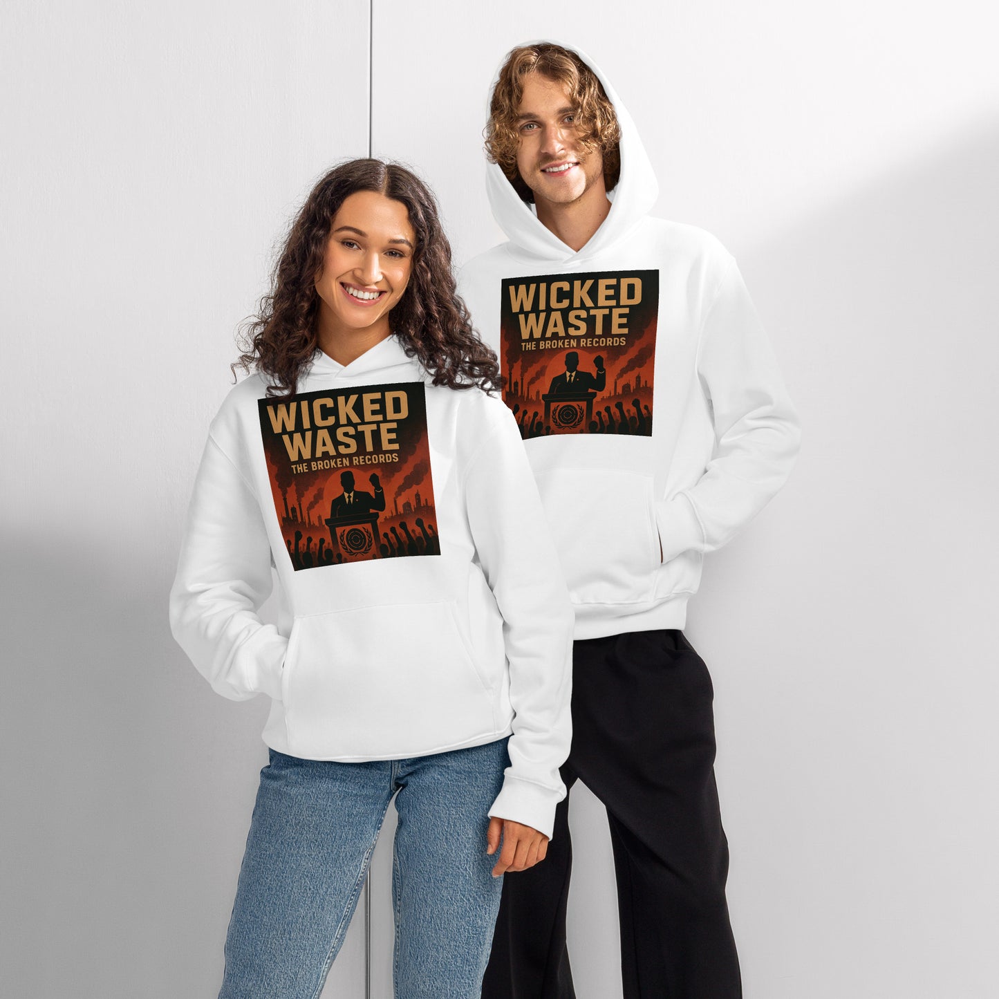 Wicked Waste Oversized Heavyweight Rock Band Hoodie - White 