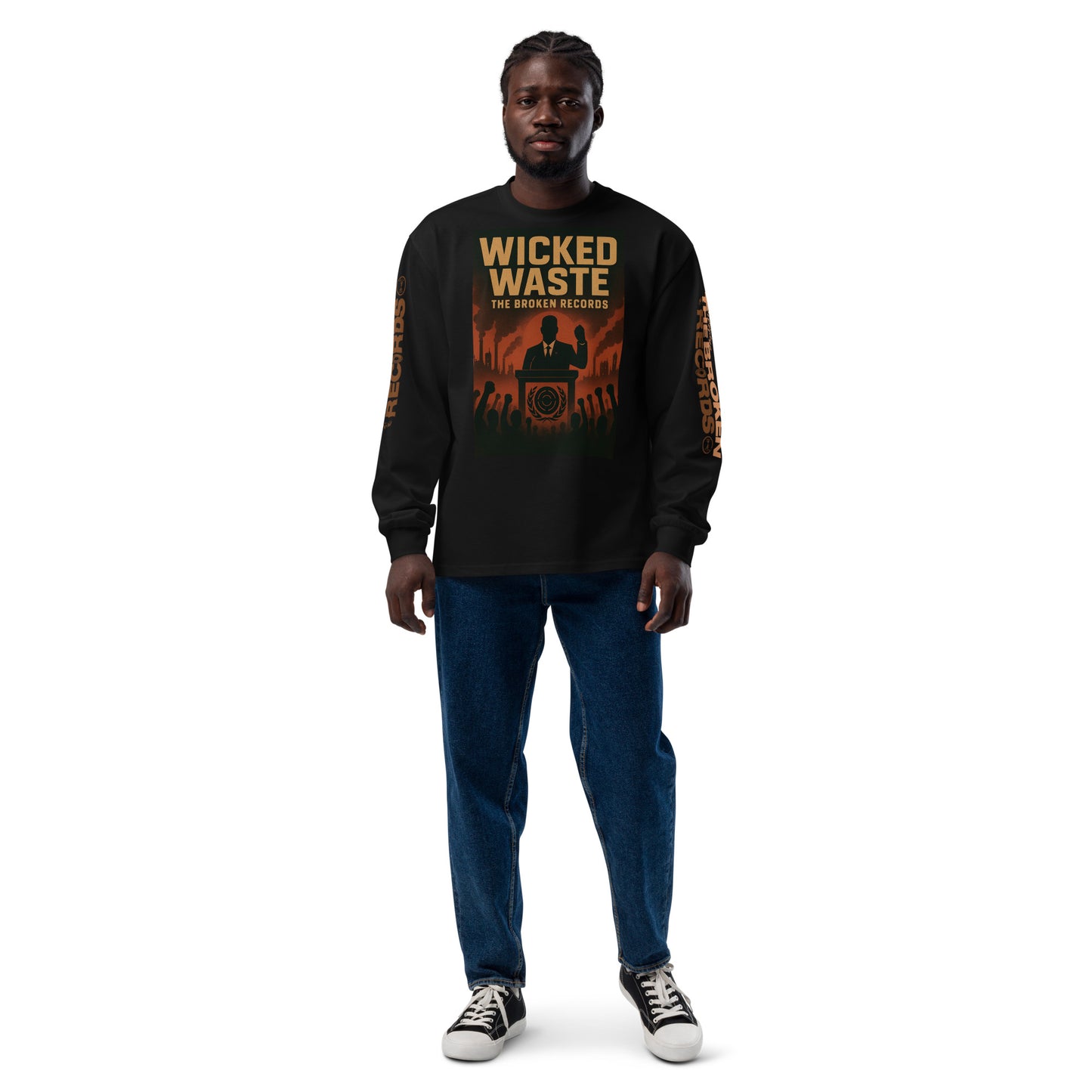 Wicked Waste Unisex Premium Heavyweight Long Sleeve Rock Band Shirt - Black 