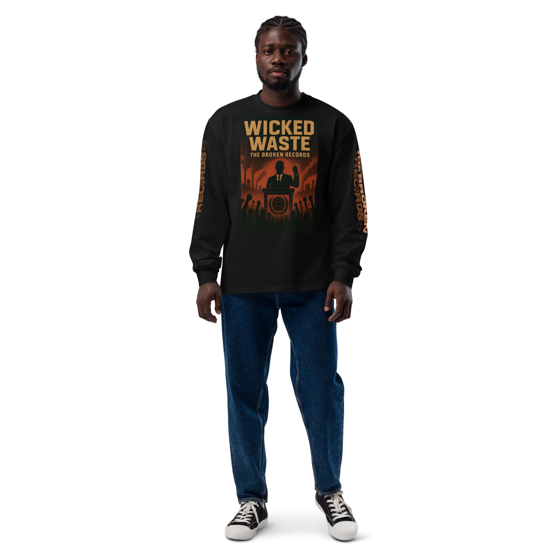 Wicked Waste Unisex Premium Heavyweight Long Sleeve Rock Band Shirt - Black 