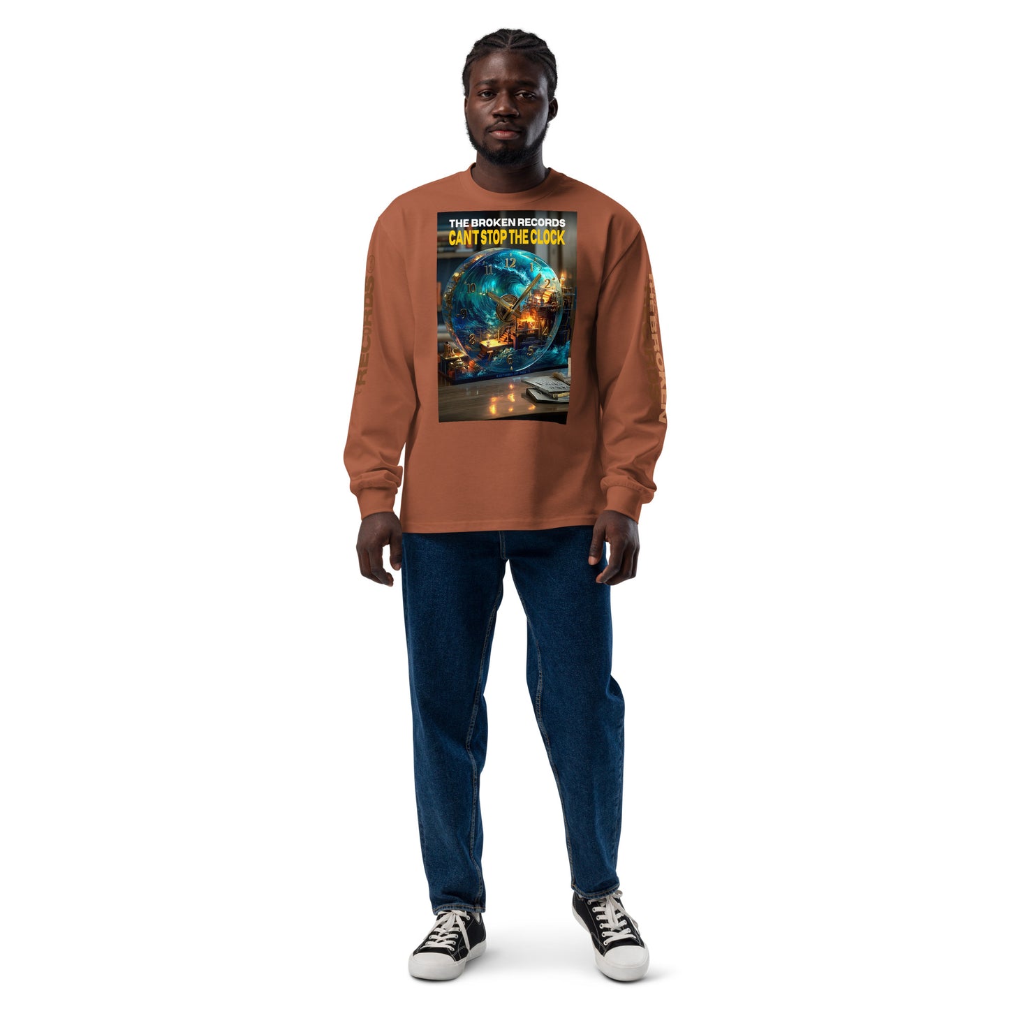 Can’t Stop the Clock Unisex Premium Heavyweight Long Sleeve Rock Band Shirt - Clay