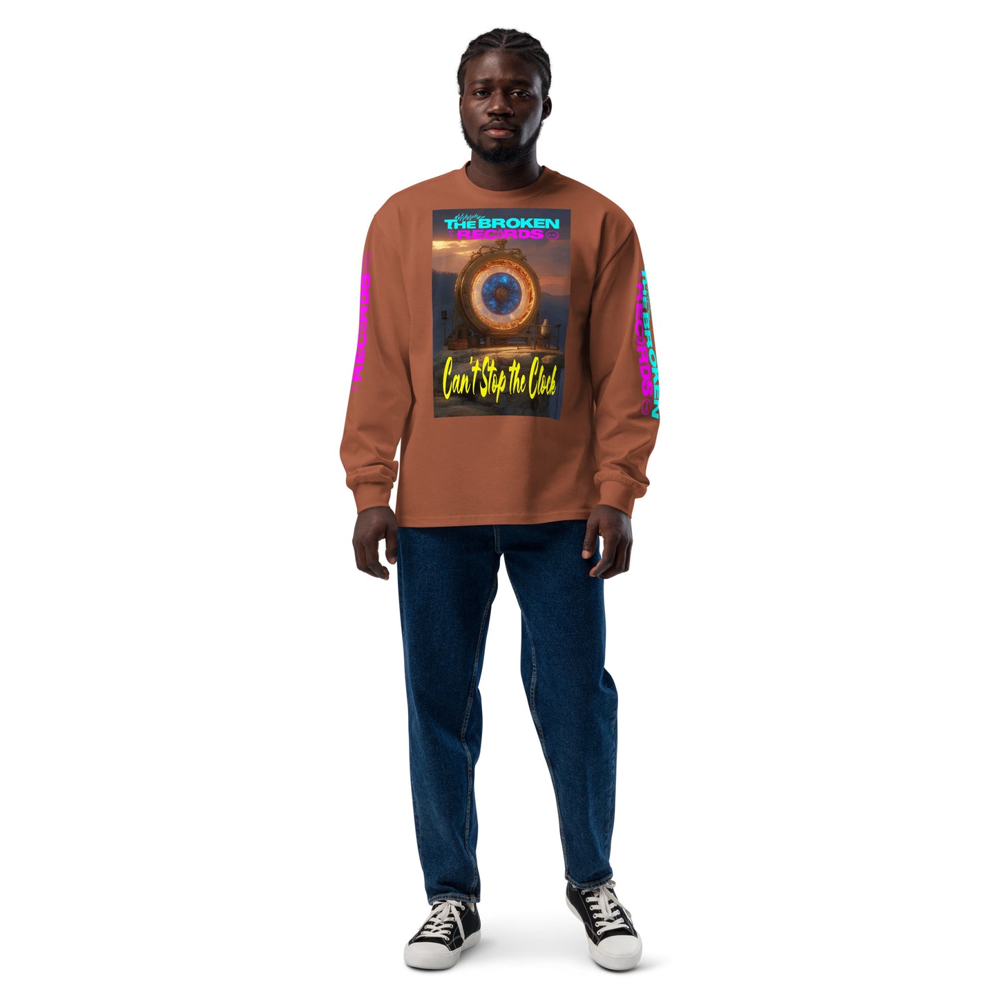 Can’t Stop the Clock Unisex Premium Heavyweight Long Sleeve Rock Band Shirt - Clay