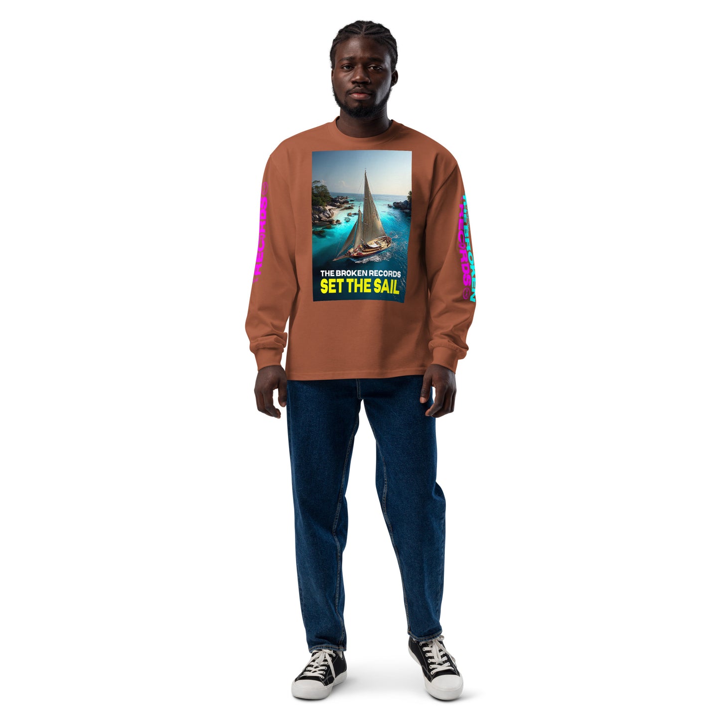 Set the Sail Unisex Premium Heavyweight Long Sleeve Rock Band Shirt - Clay 