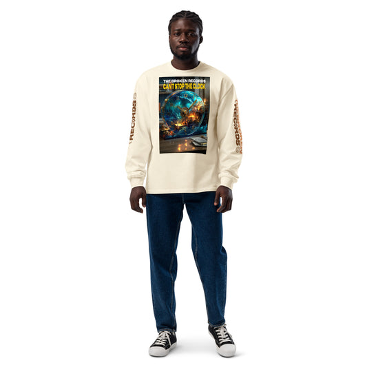 Can’t Stop the Clock 1 Unisex Premium Heavyweight Long Sleeve Rock Band Shirt - Ecru