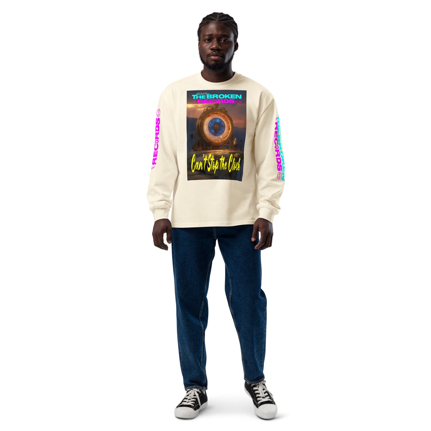 Can’t Stop the Clock Unisex Premium Heavyweight Long Sleeve Rock Band Shirt - Ecru