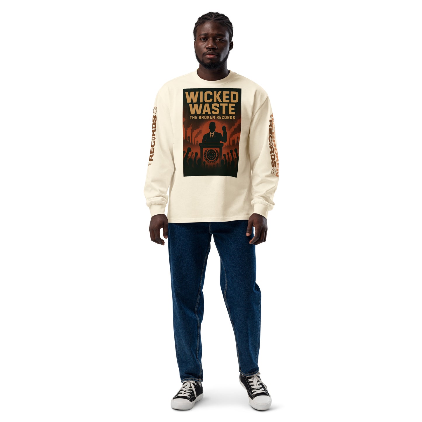 Wicked Waste Unisex Premium Heavyweight Long Sleeve Rock Band Shirt - Ecru